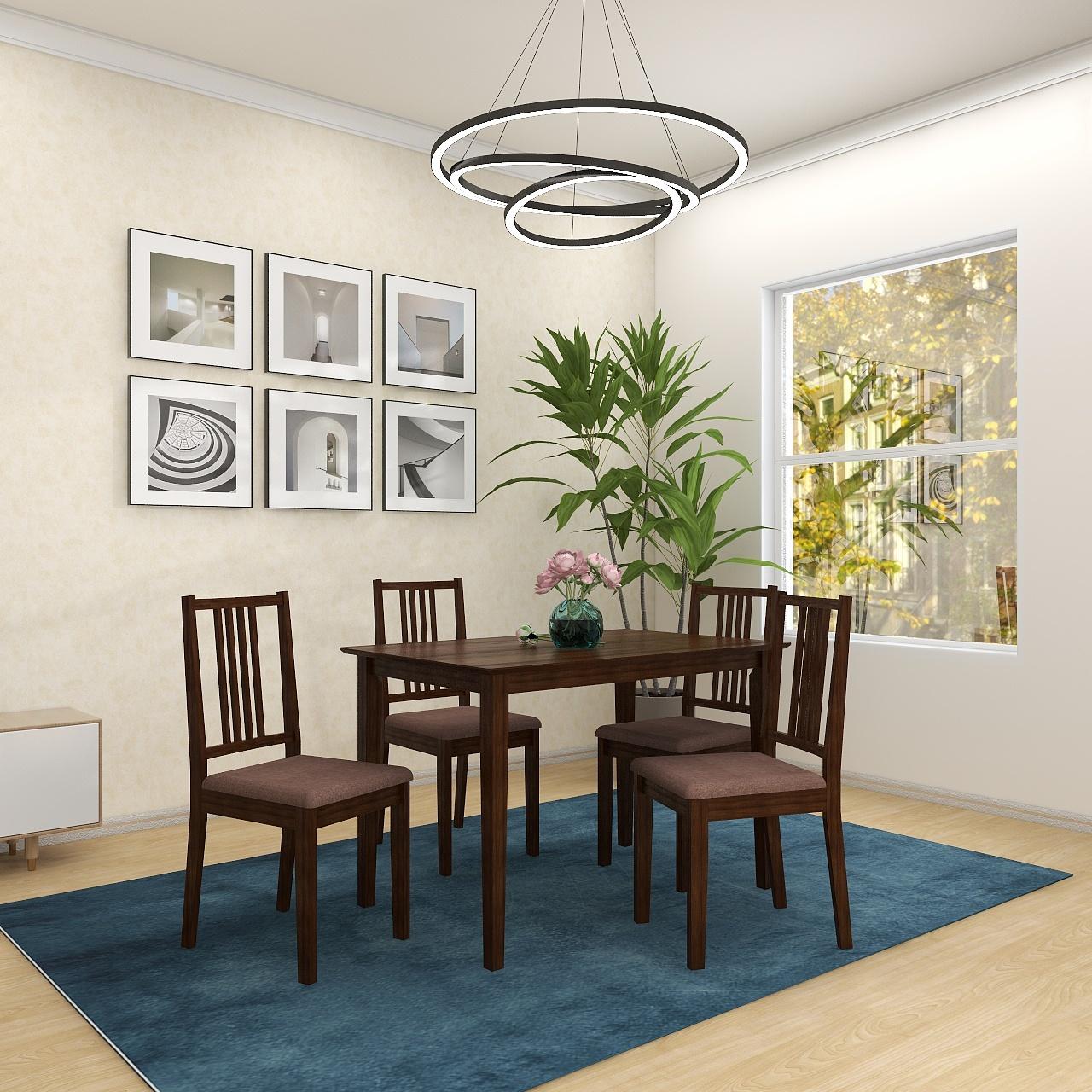 Monterey 4 Seater Dining Set with 4 Chairs (Rubberwood, Dark Cappuccino Finish)
