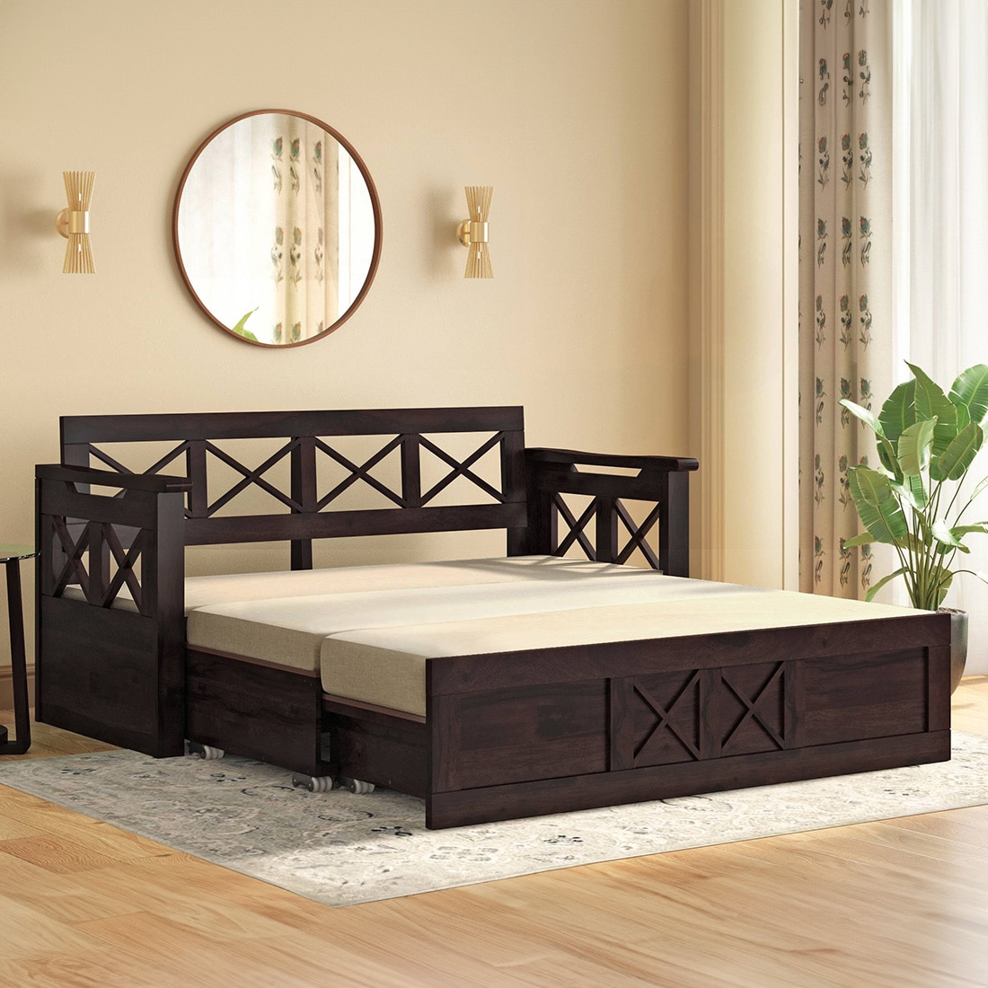 Bram 3 Seater Pull Out Sofa cum Bed In Macadamia Brown Colour