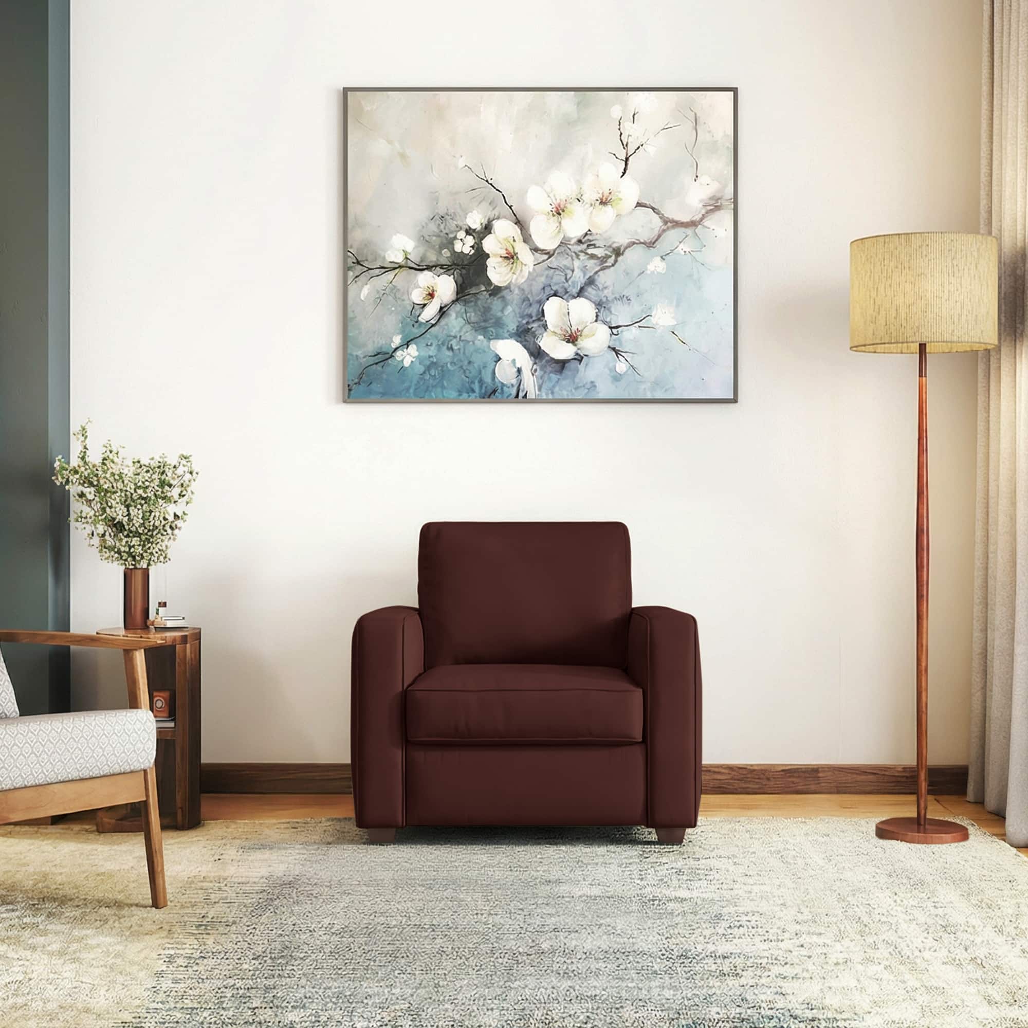Apollo High Back 1 Seater  Fabric Sofa In Deep Crimson Velvet Colour