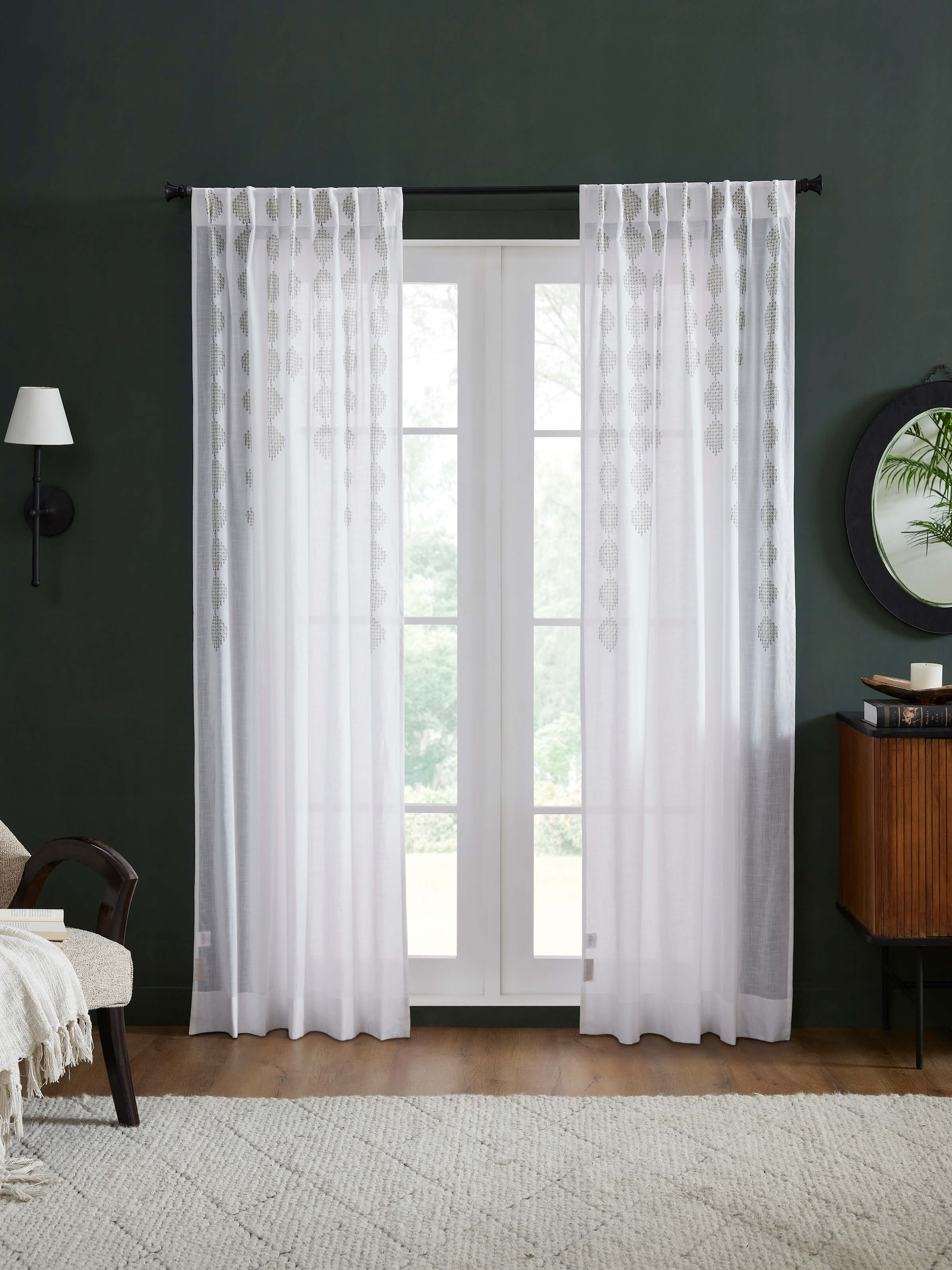 Rambagh Green Geo Diamond Cotton Sanganeri Hand Block Printed Curtain (7 Ft)