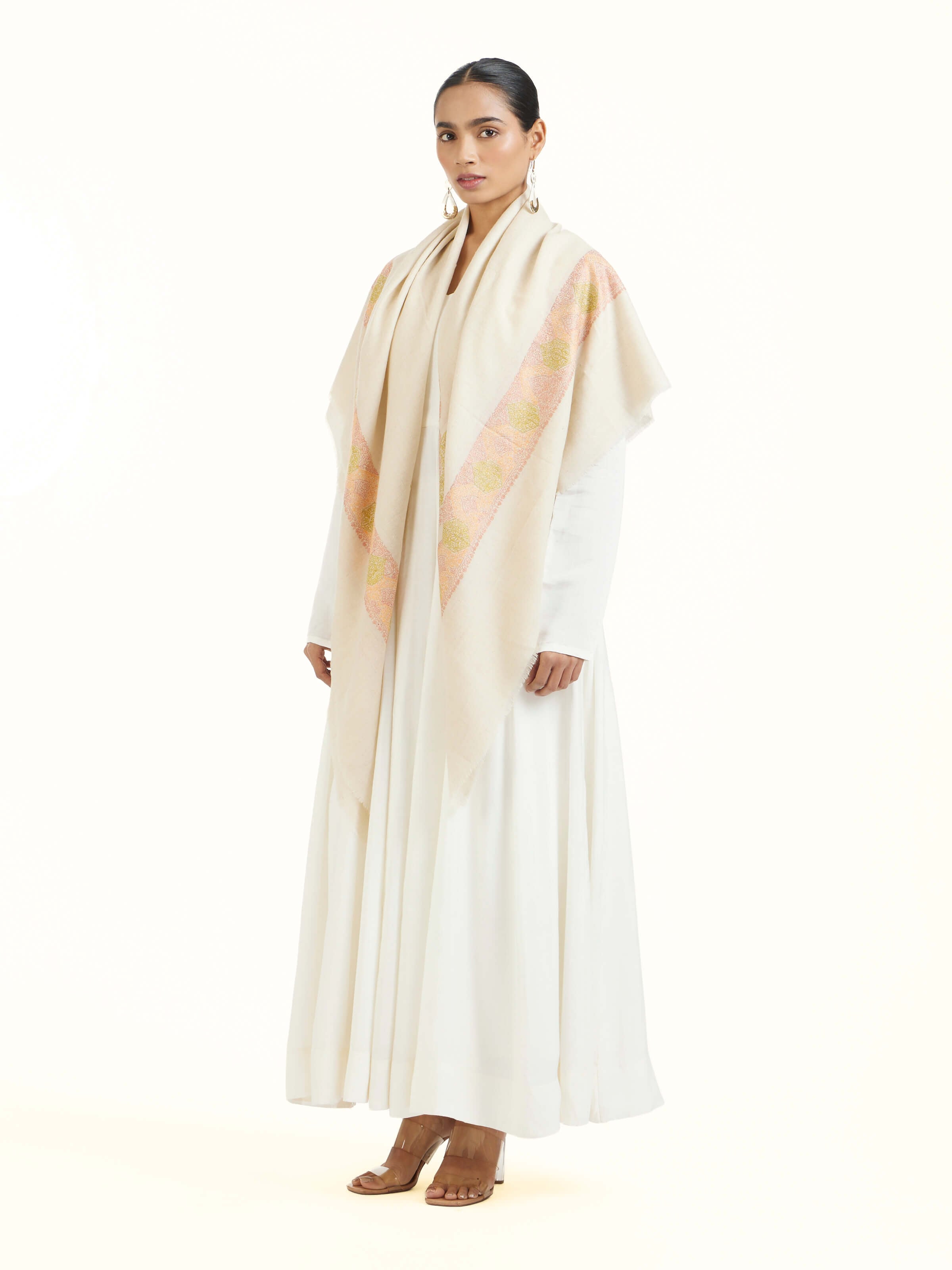 Cream Sozni Hand Embroidered Scarf