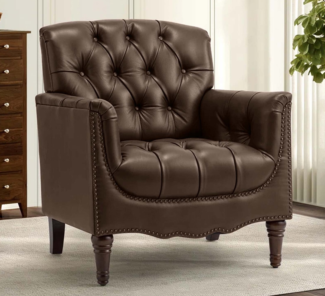 Jones Pu Leather W in g Chair in Brown - KURSIWALLAH