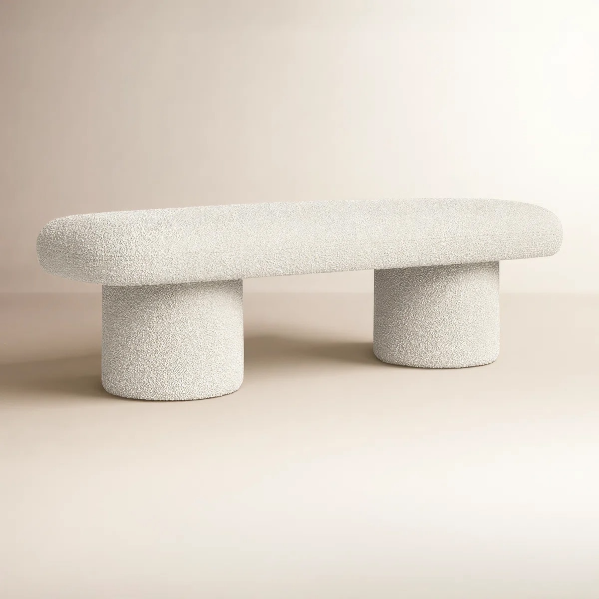 Cassy Boucle 2 Seater Modern Ottoman Bench in Off white  Color - Home Lifestylez