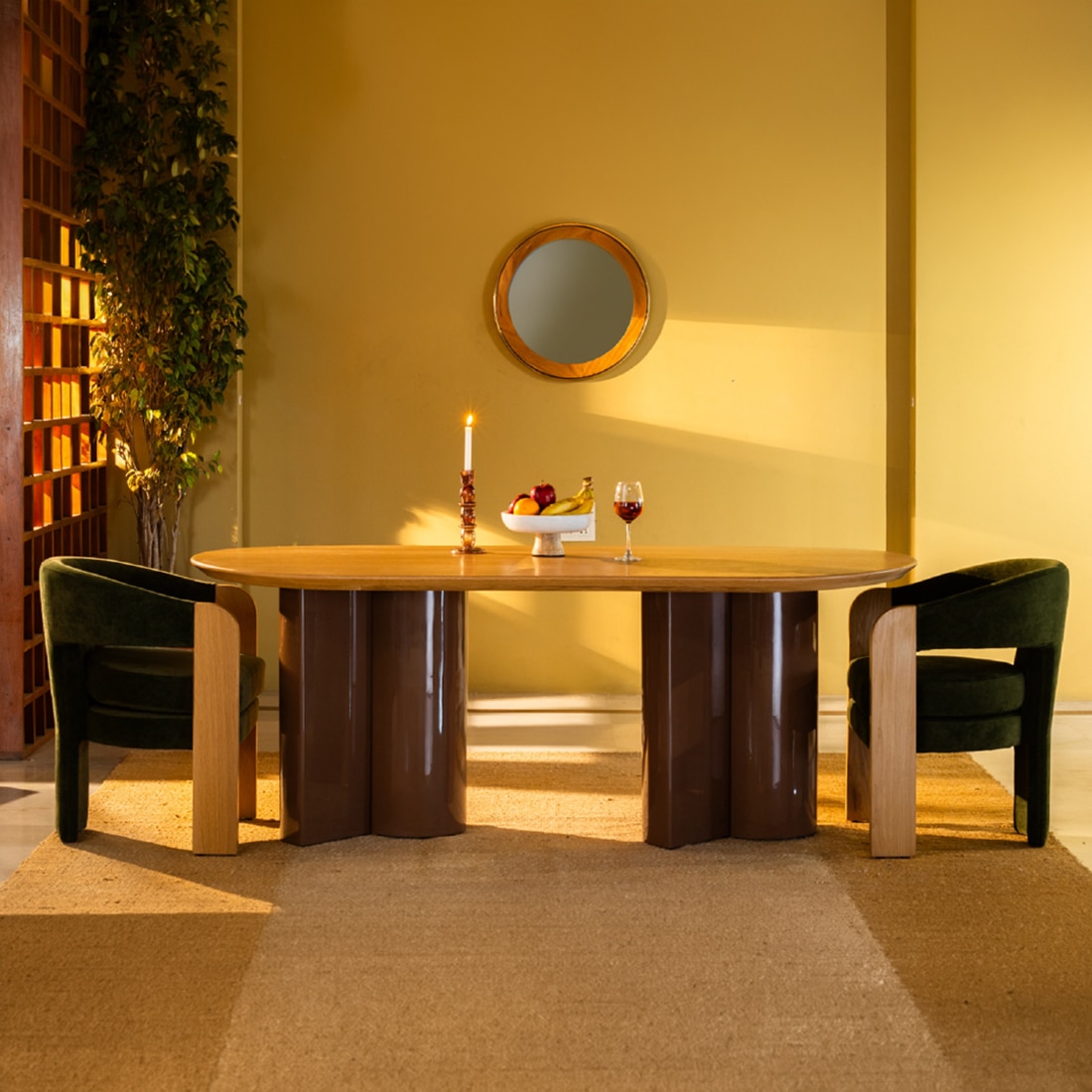 Kaba Pill Shape Solid Wood Six Seater Dining Table in Brown Colour - Orange Tree