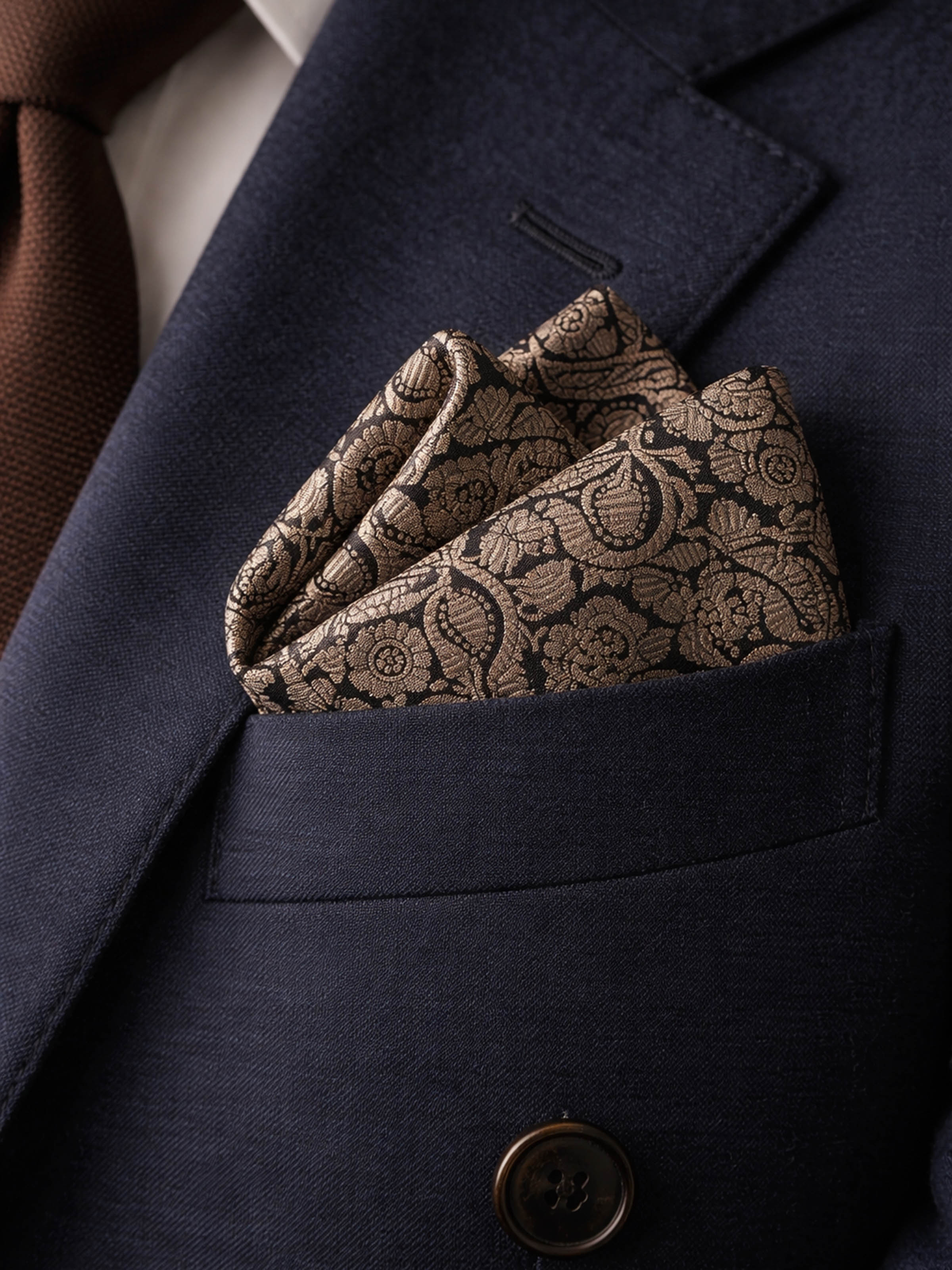 Assorted Silk Banarasi Brocade Print Tie & Pocket Square Set (2Pcs)