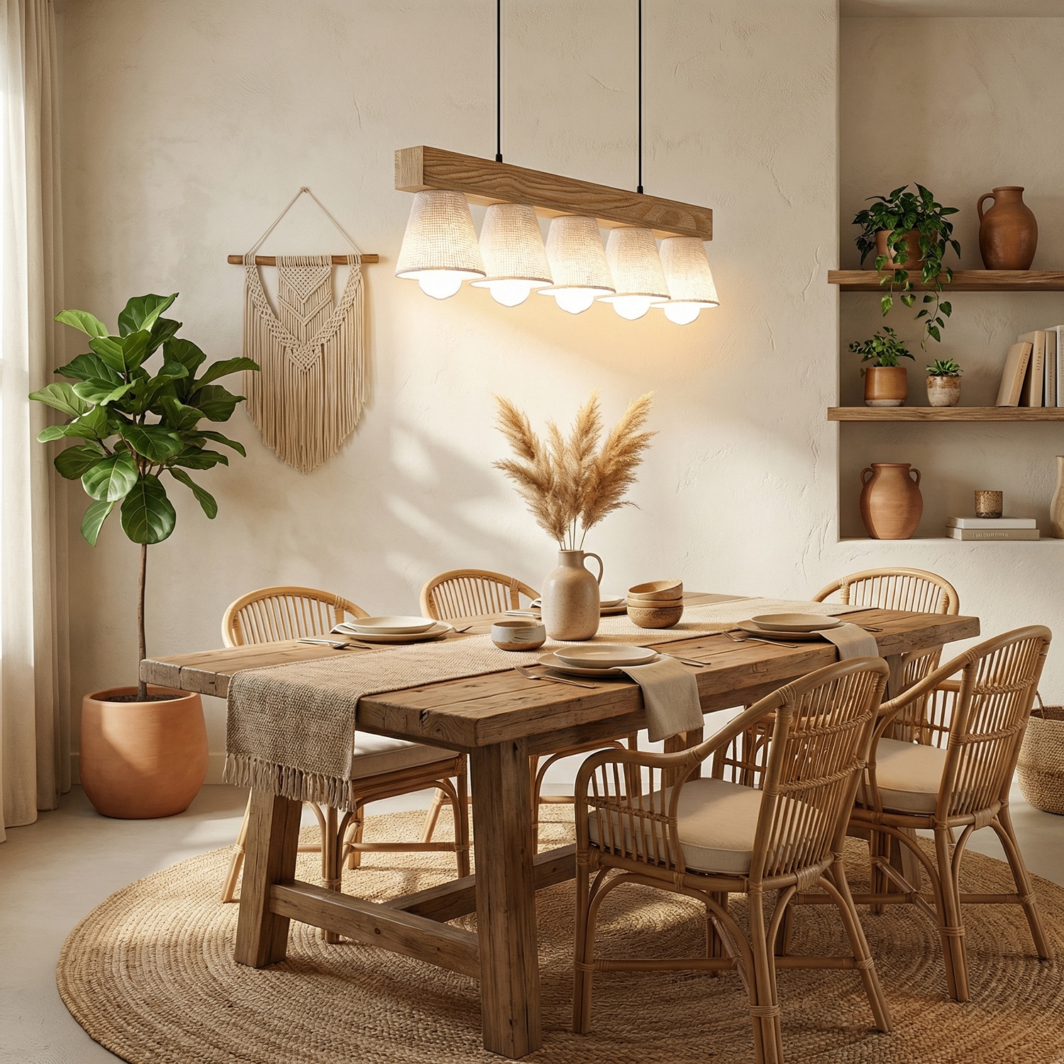 Hexa Brown Solid Wood Cluster Hanging Light