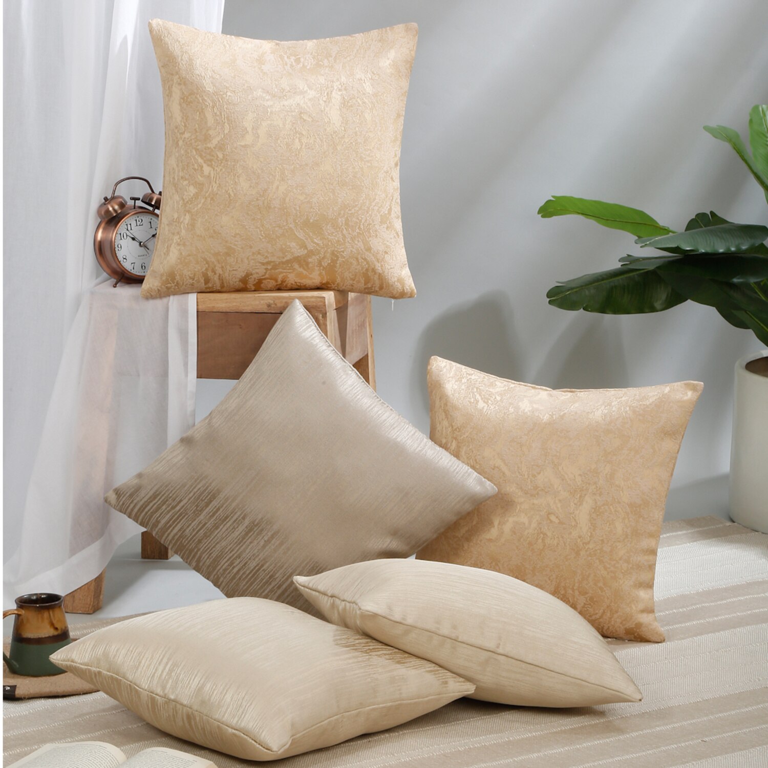Set Of 5 Jacquard Square Cushion Covers
