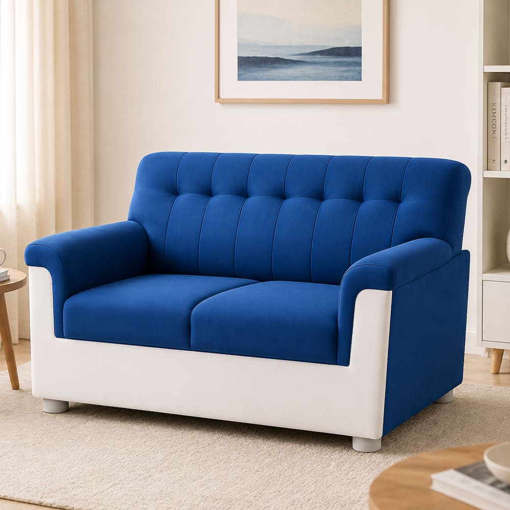 Enzo 2 Seater Sofa In Fabric White & Blue Color - AIAN Enterprises