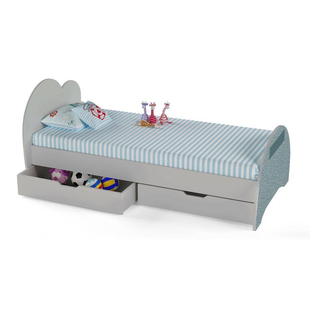 Cloud Tails Engineered Wood Drawer Storage Bed in Dark Grey Colour