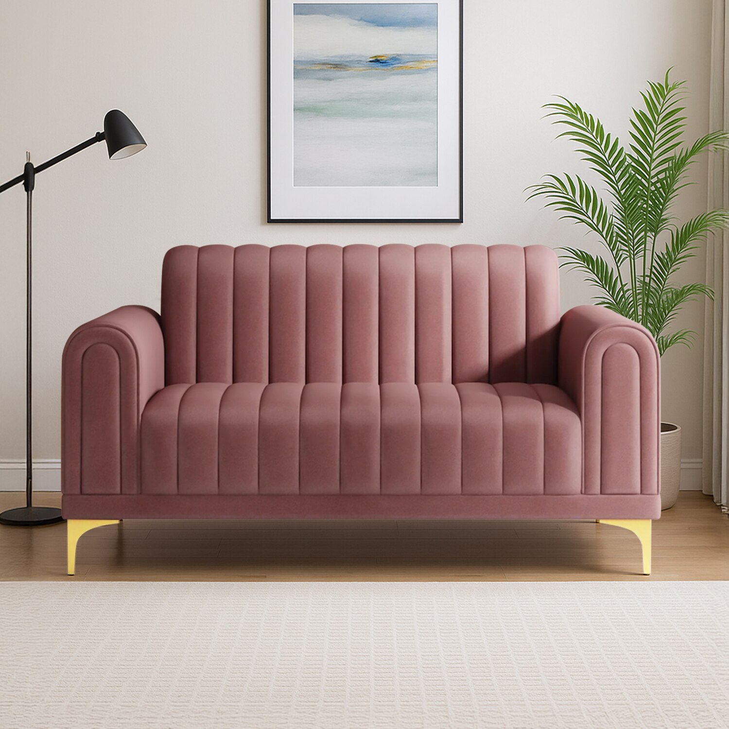 Josbert Velvet 2 Seater Sofa In  Peech Colour