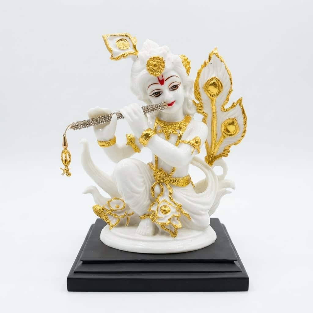 Devotional Mor Mukut Gopal Statue in White and Gold Colour - Vedas