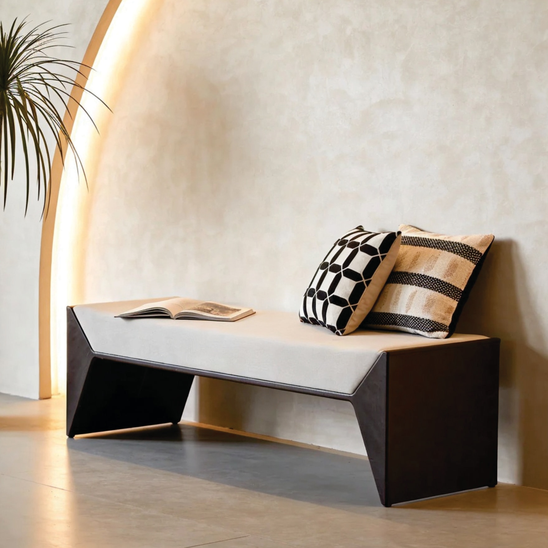 The Trigon Metal Bench in White Finish - Handicrafts Town