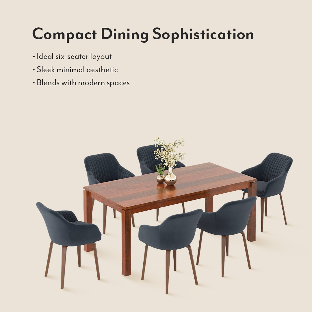 Atlas Solid Wood 6 Seater Dining Table with 6 Rochelle Lounge Chair