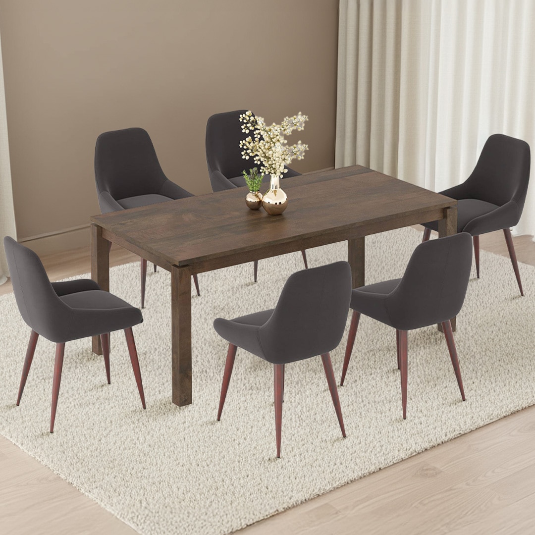 Atlas Solid Wood 6 Seater Dining Table With Rickman Lounge Chairs