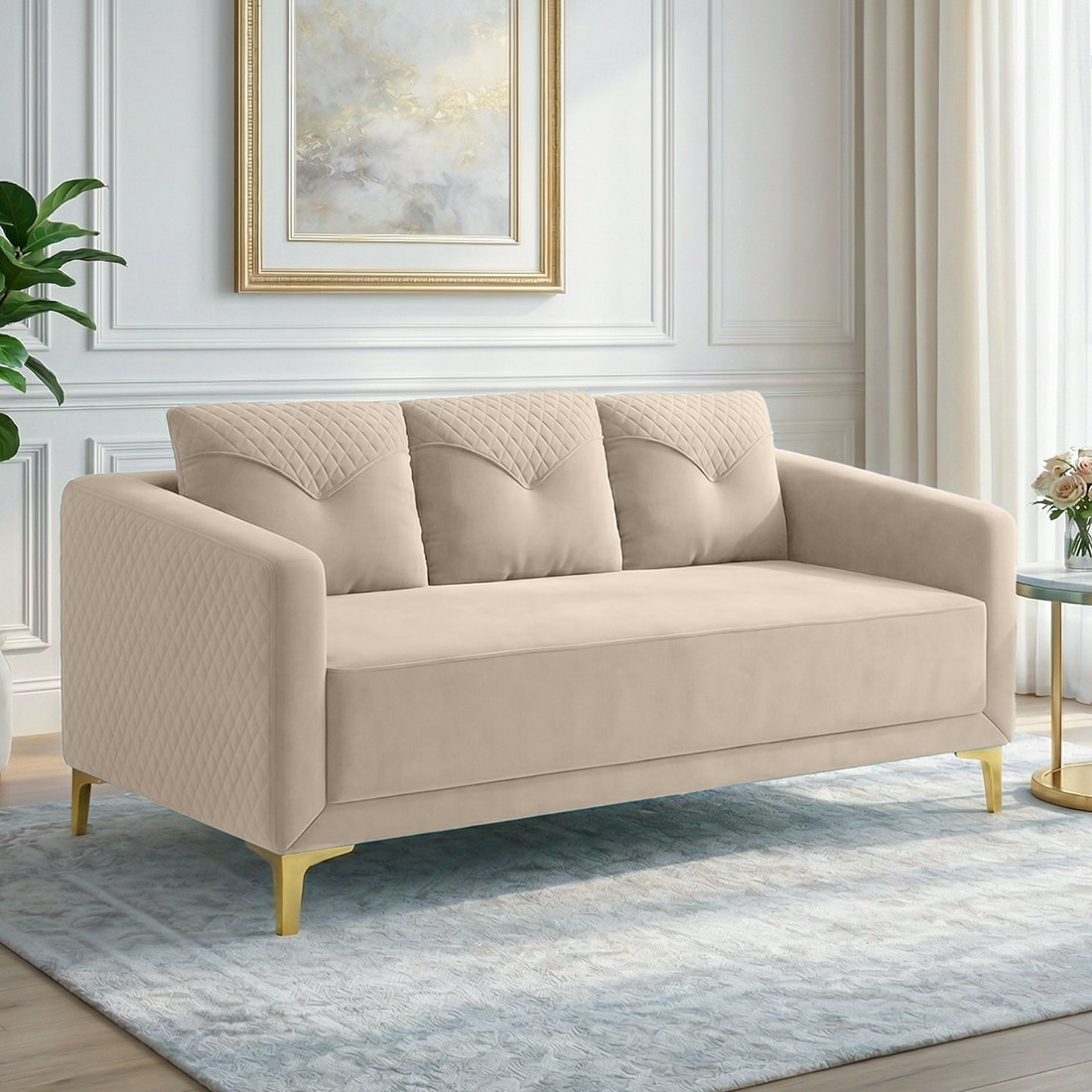 Arab Velvet 3 Seater Sofa Cream Color - Home Lifestylez