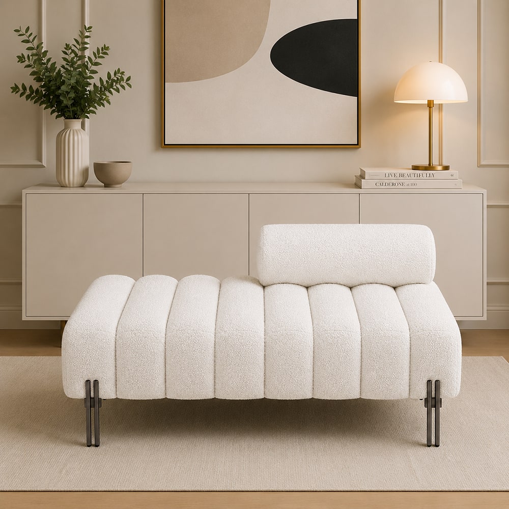 Doe Buck Luxury Boucle Accent Lounge Chair in White Colour with Black Metal Legs - Doe Buck