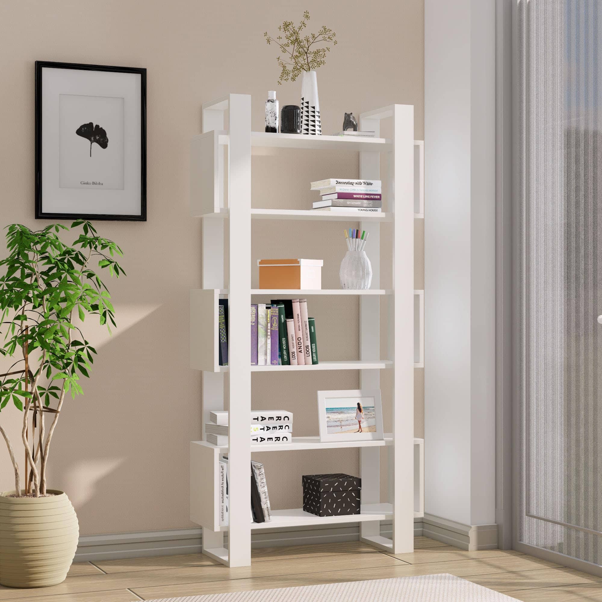 Hexa Engineered Wood Bookshelf Multipurpose Storage Rack in Giant Wood and Frosty White - HexaRed