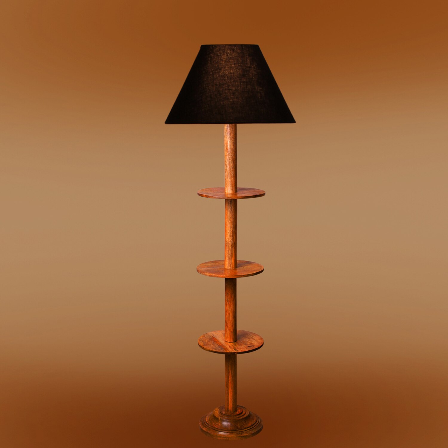 Devansh Shelf Wooden Floor Lamp