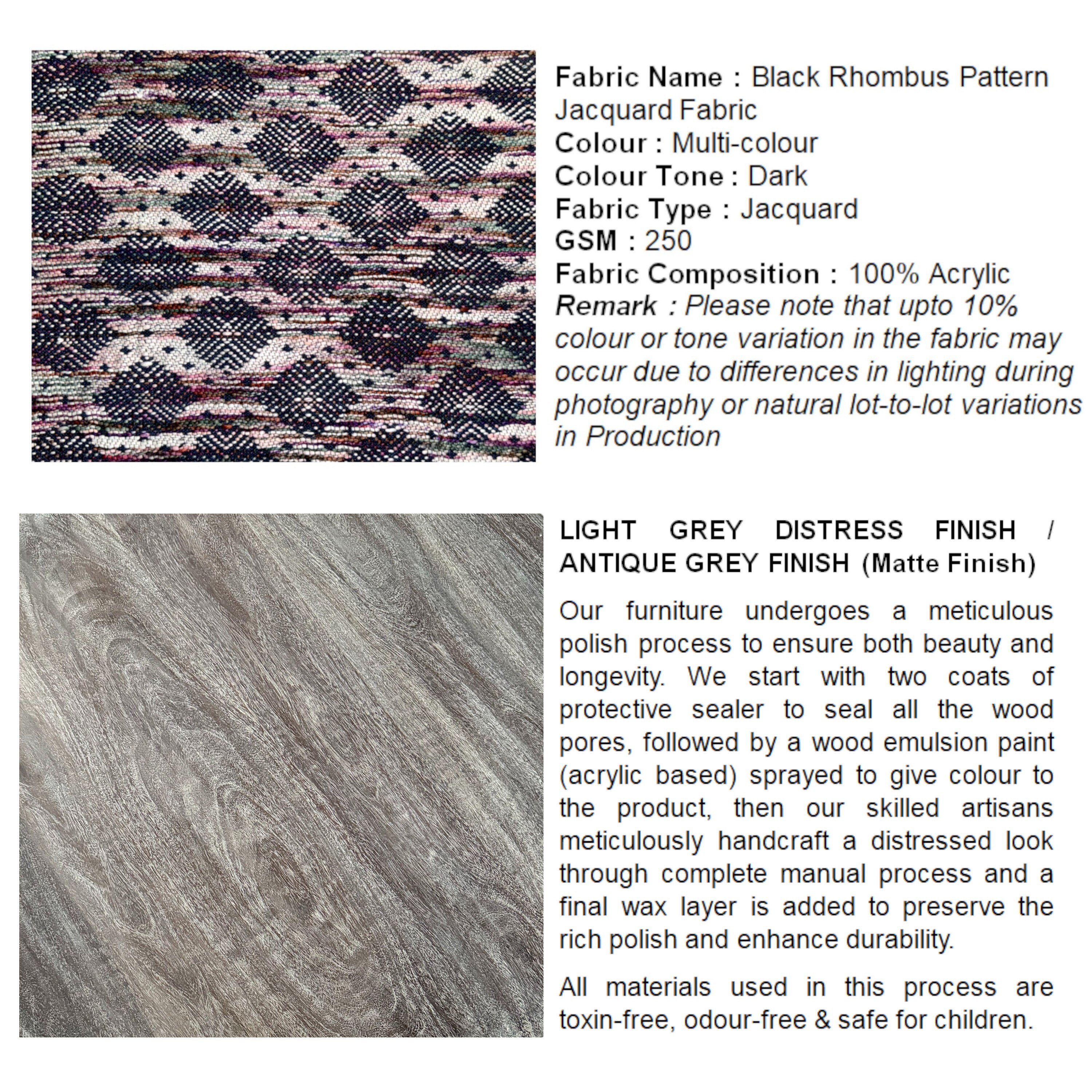 Lisbone Solid Wood Stool in Black Diamond Jackard fabric