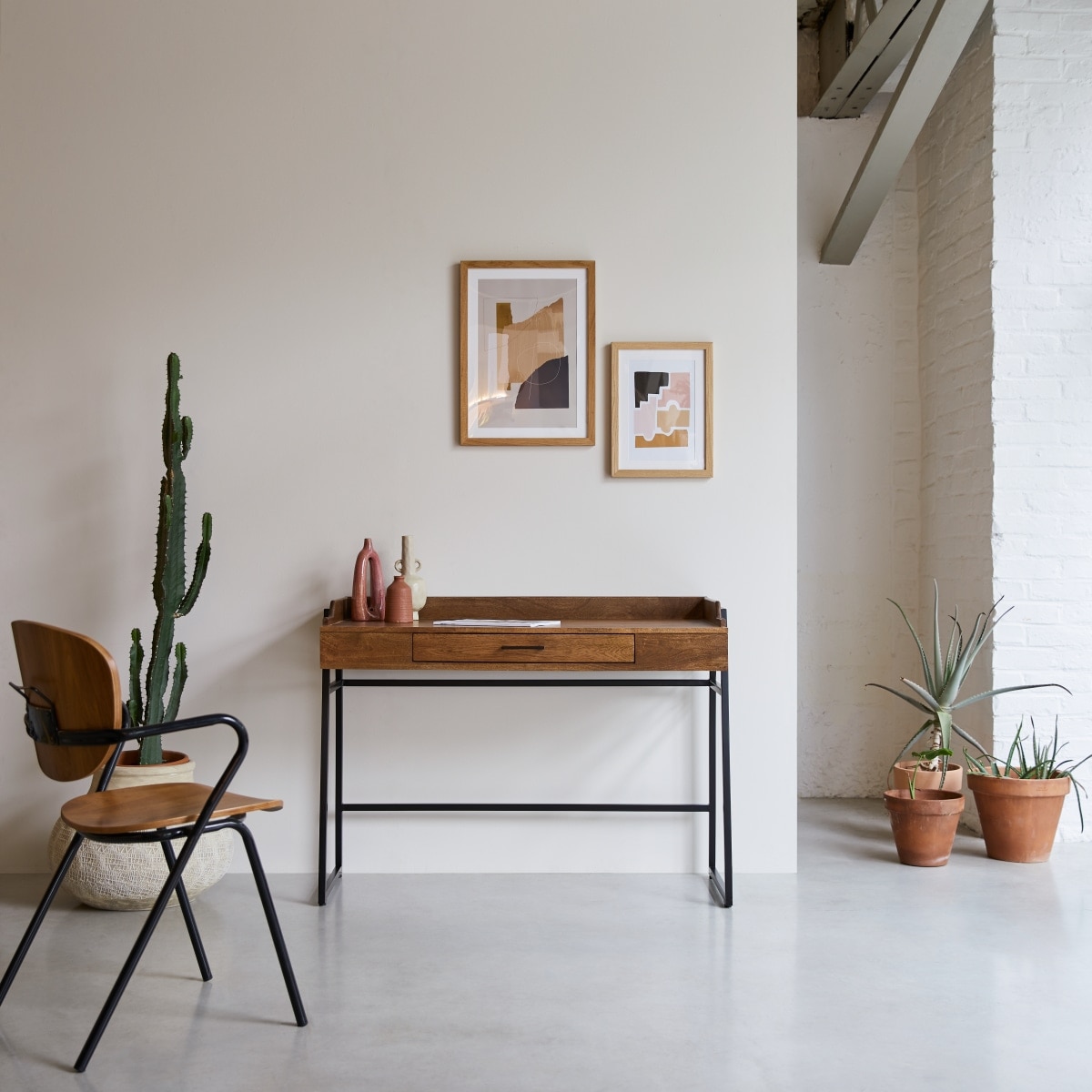 Gabrielle Solid Wood Desk with Metal Fram in Natural Finish - Woodenmood