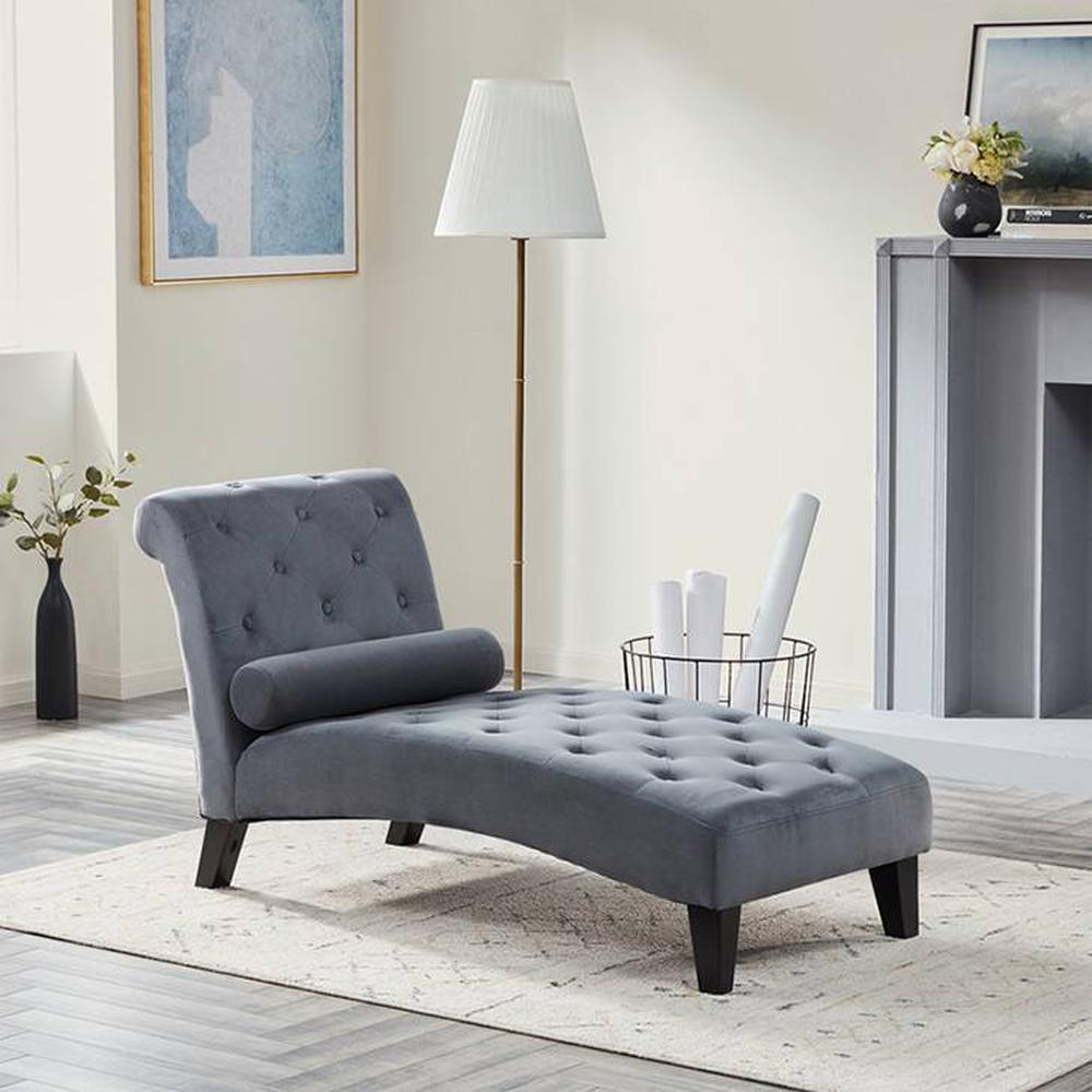 Knup Velvet Chaise Launger in Grey Colour