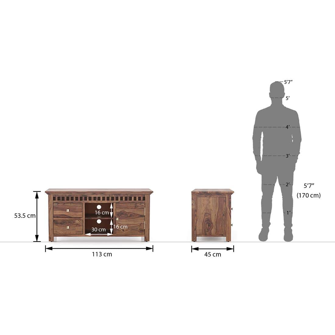 Fidora Solid Wood Free Standing TV Unit in Teak Finish