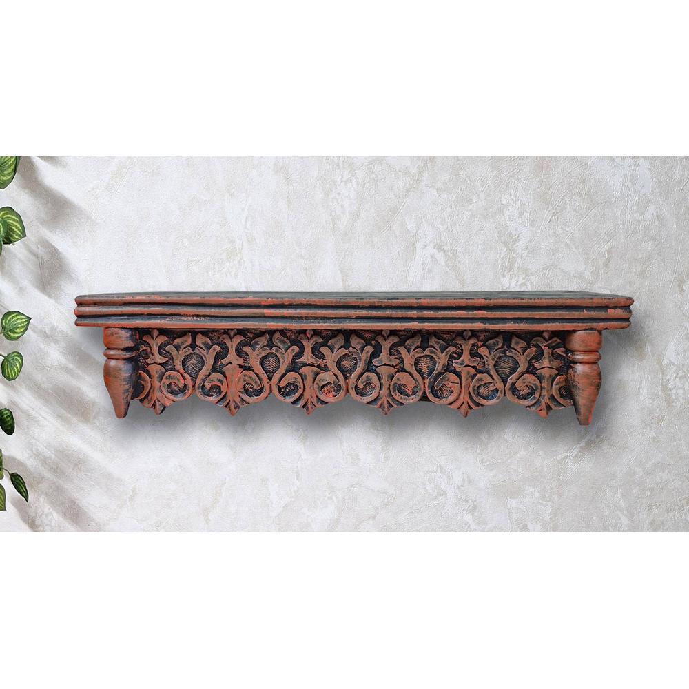 Eisner Red Colour Solid Wood Handcarved Floating Wall shelf