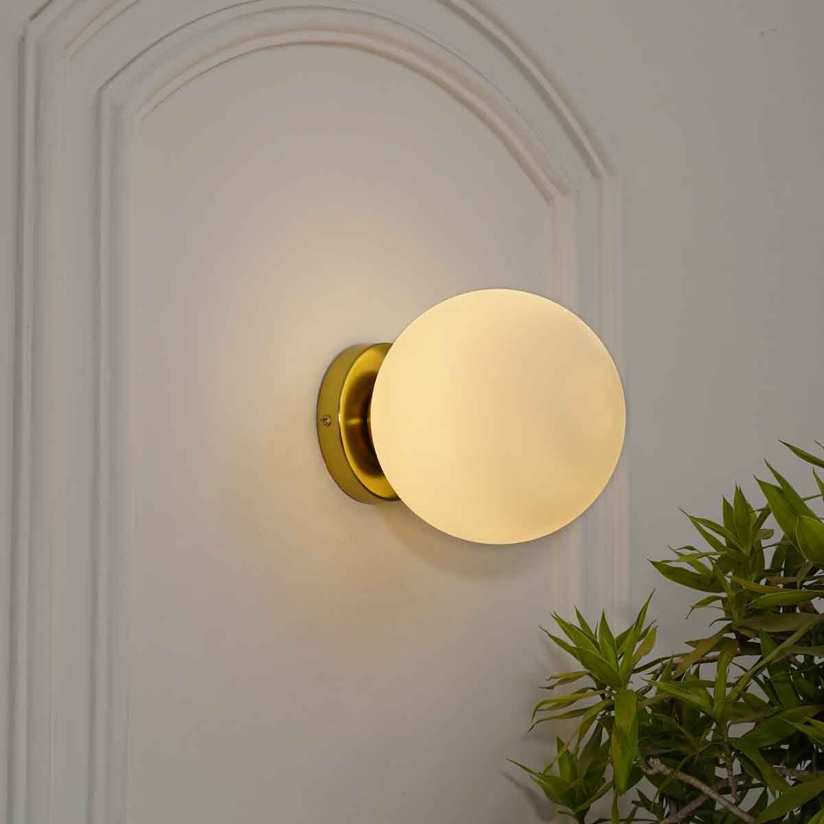 Hollis Shine Brass & Frosted White Wall Light