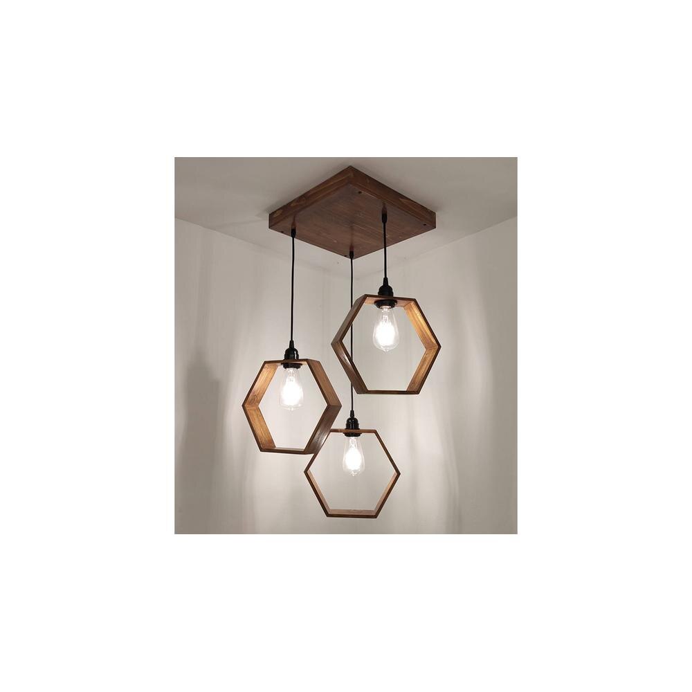 Hexagram Brown Solid Wood Cluster Hanging Light