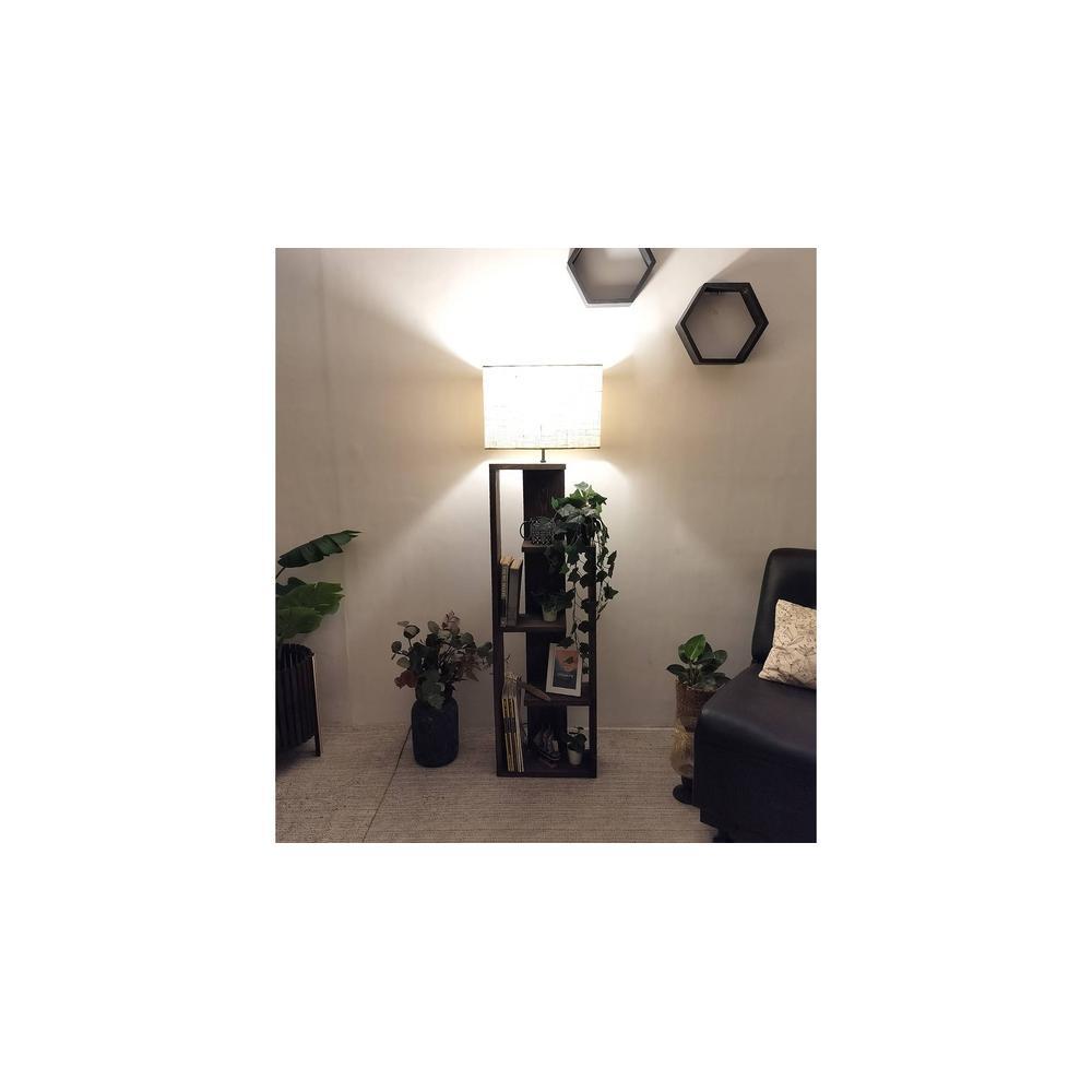 Jordan Wooden Floor Lamp with Brown Base and Jute Fabric Lampshade