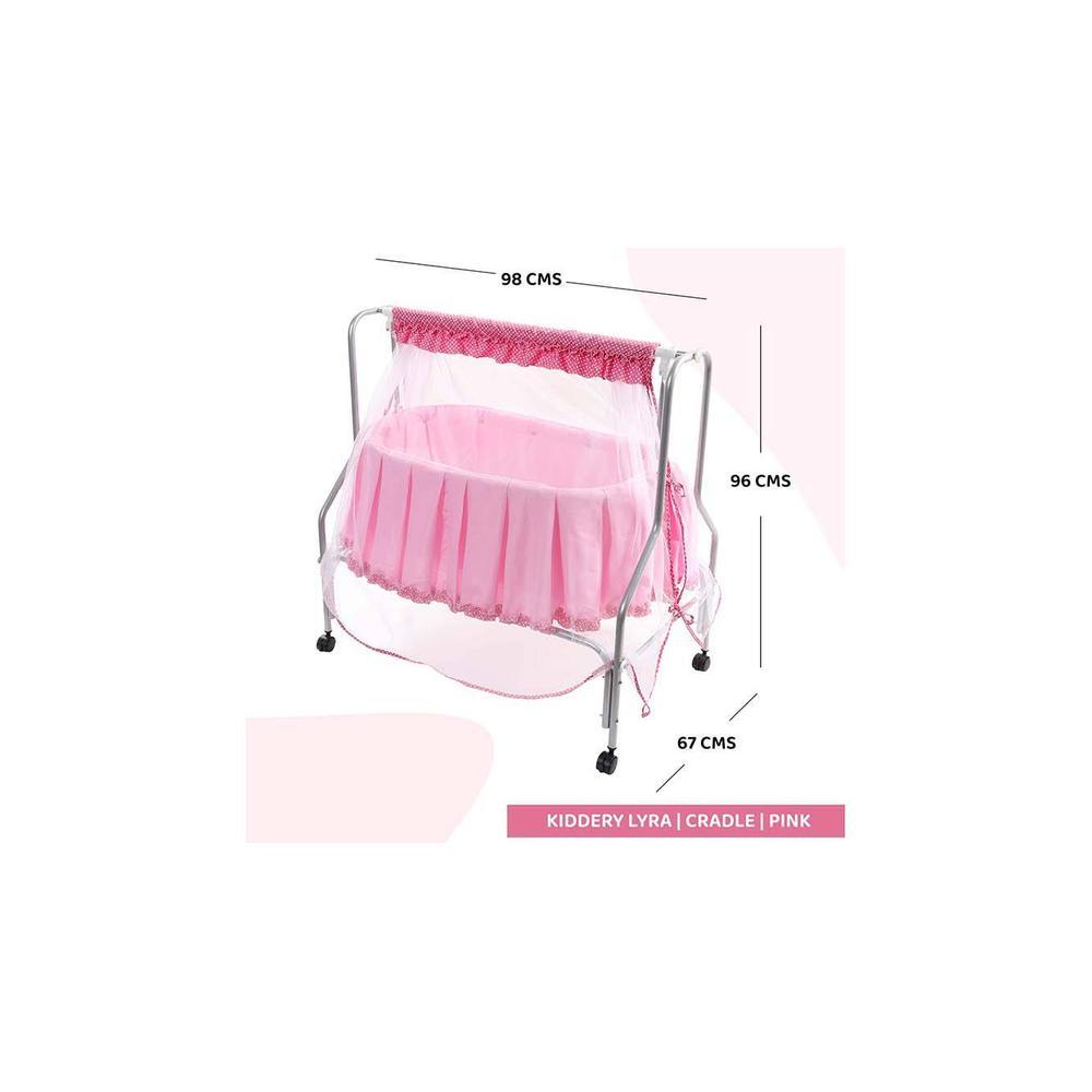 Lyra Stainless Steel Baby Cradle with Mosquito Net Florals & Stripes