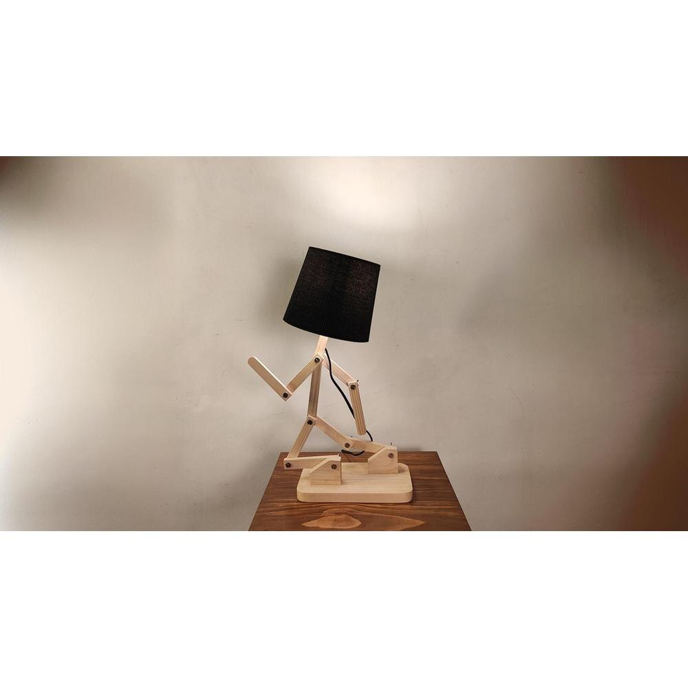 Moonwalker Beige Wooden Table Lamp with Black Fabric Lampshade