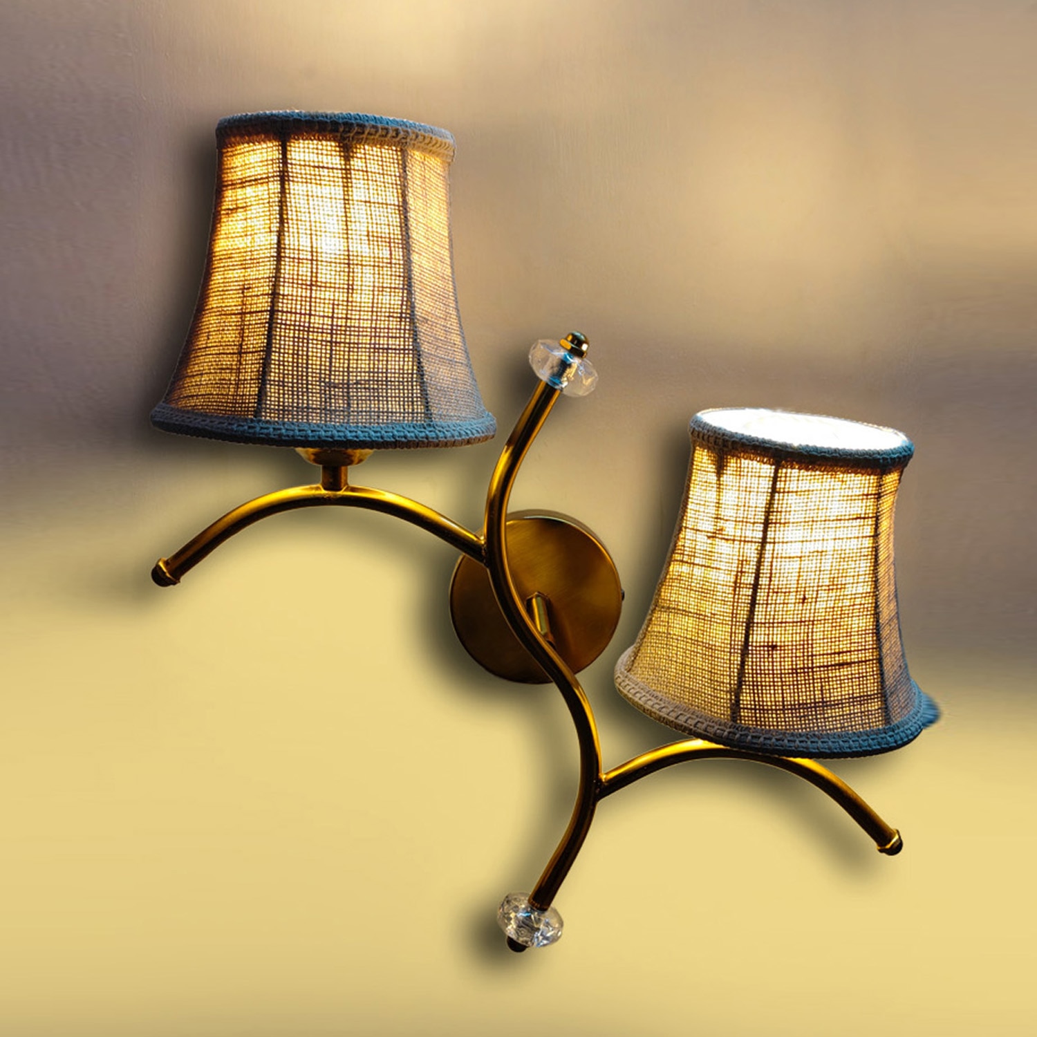 Devansh Metal Electric Wall Light in Gold Colour with Beige Shade Count of 2 Lights-image-6