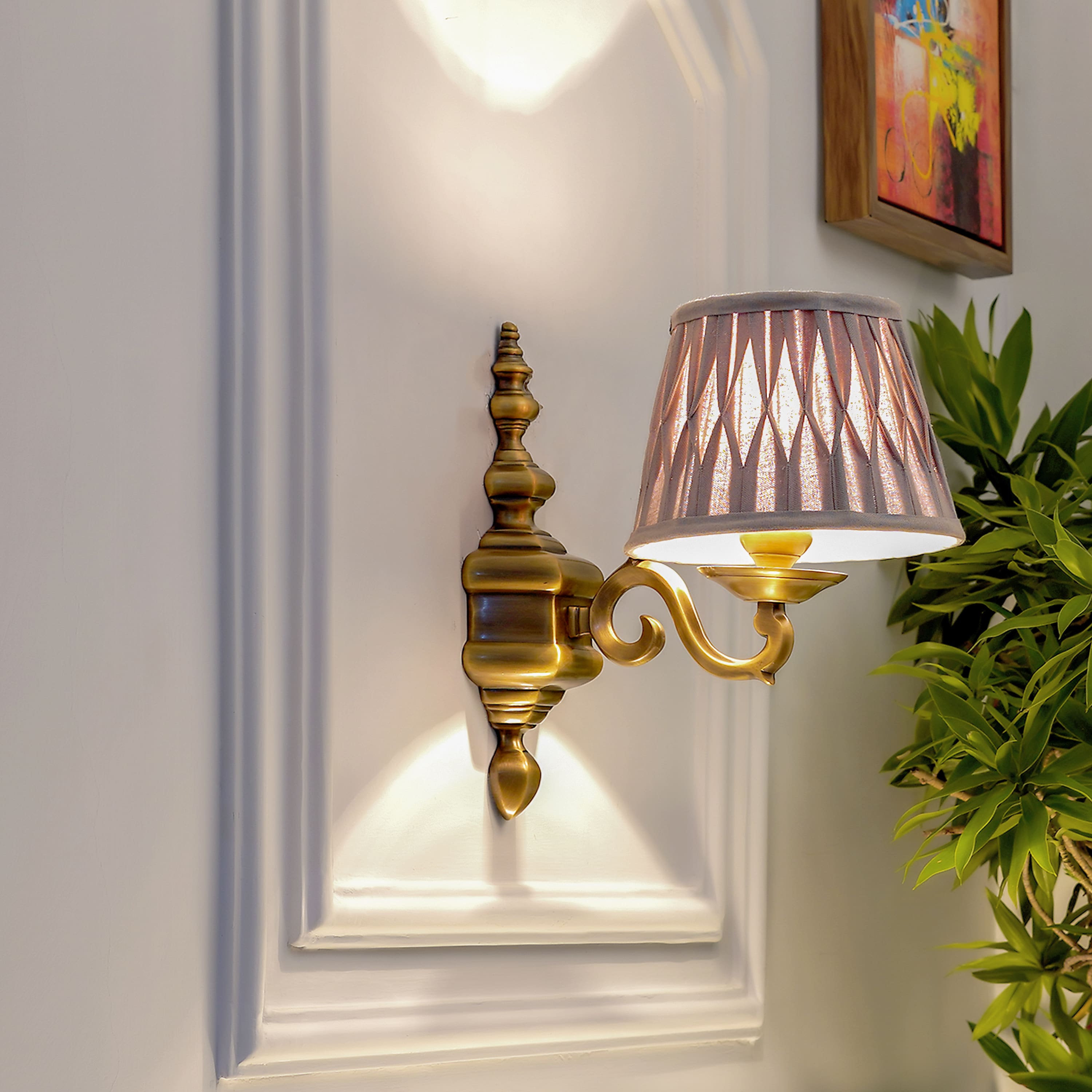 Soho Brass Single Shade Wall Light with Natural Linen Shade