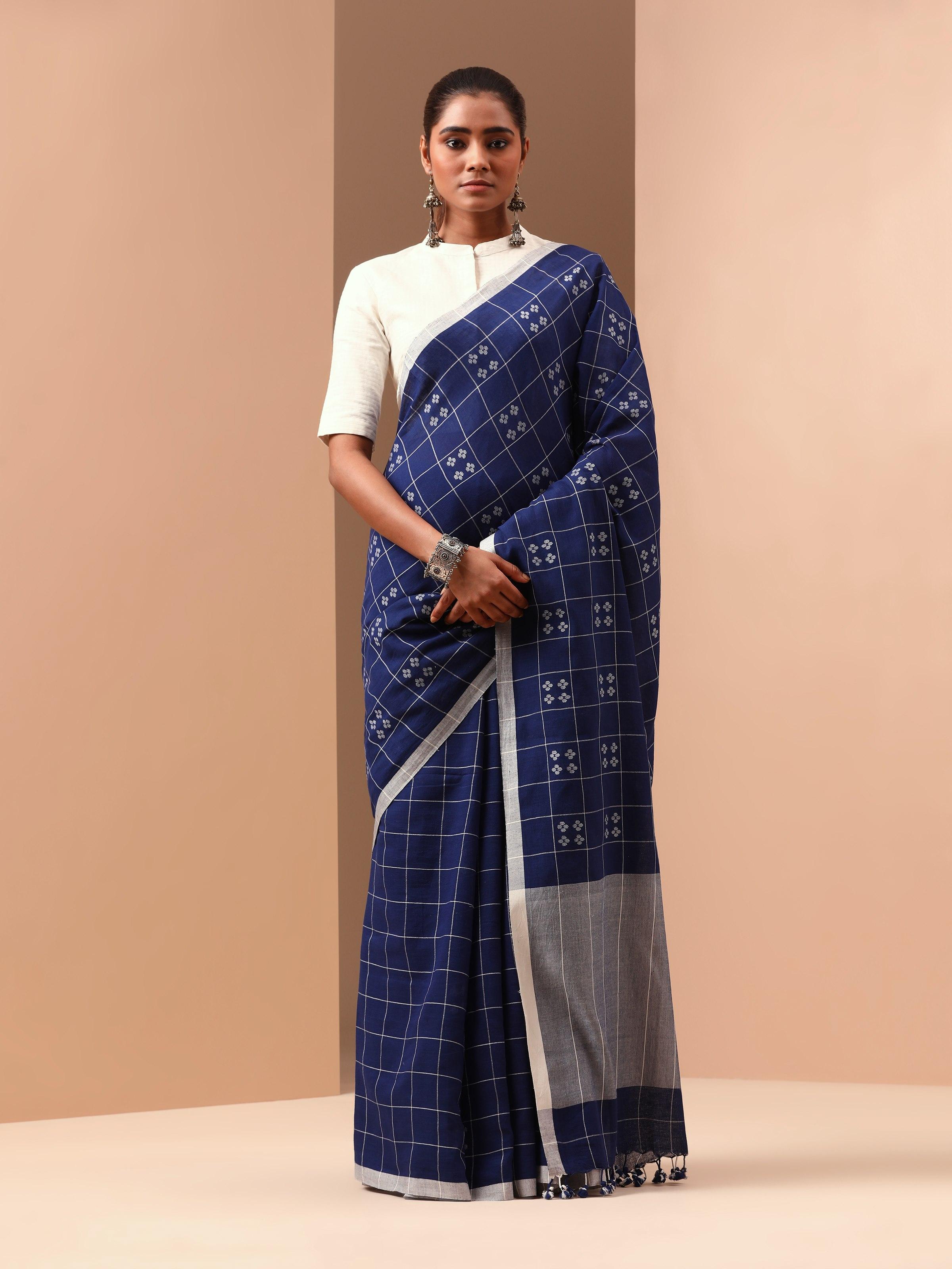 Blue Muslin Jamdani Saree