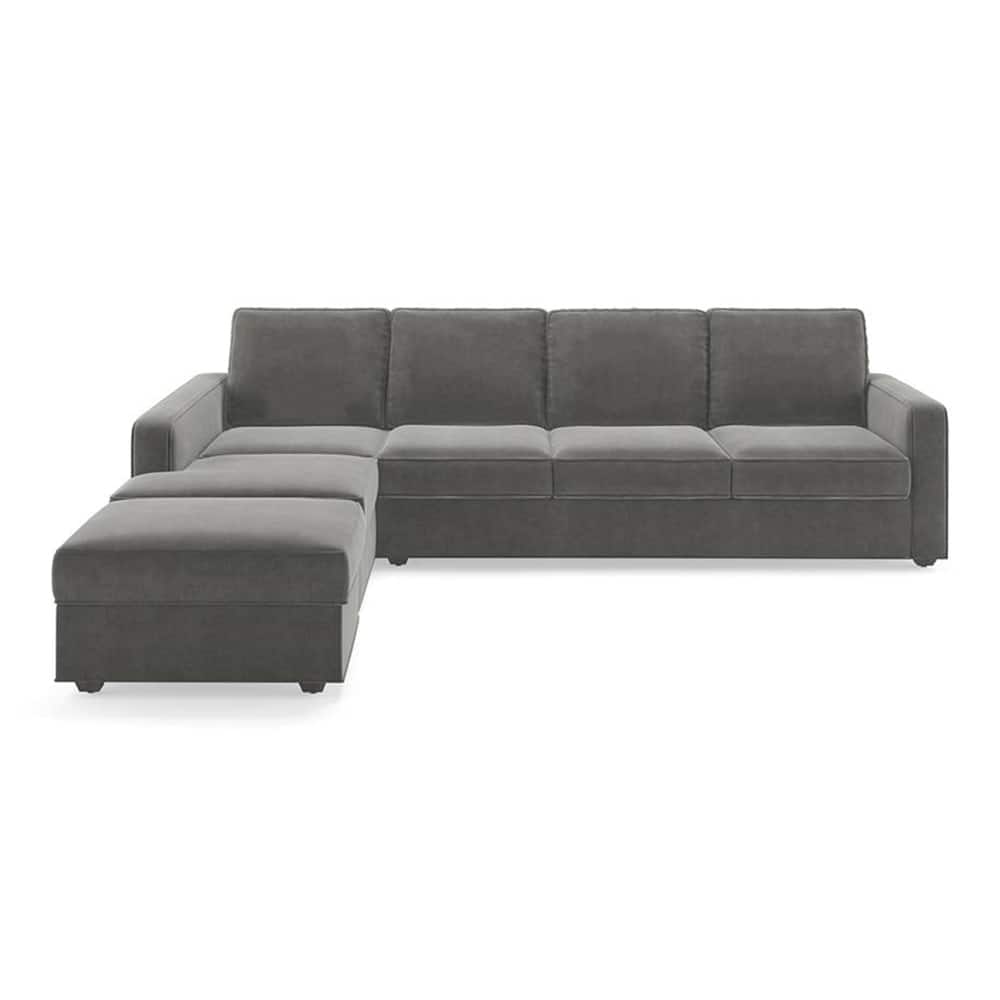 Apollo Fabric Sectional Sofa (Colour : Ash Grey Velvet, Cushion : Hard, Back Type : Regular, Seating Capacity : Left Aligned 3 Seater + Left Aligned Chaise + Ottoman)