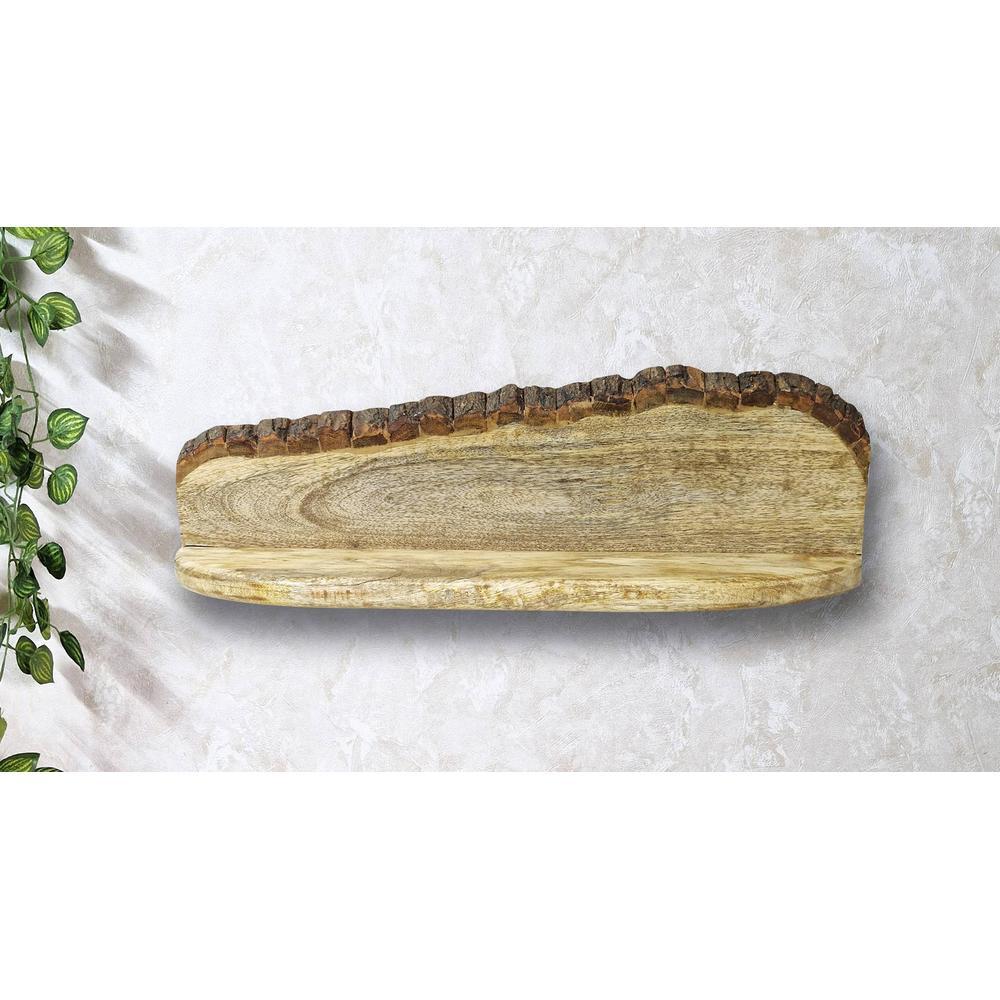 Pelli Natural Colour Solid Wood Wall Shelf with Bark lining