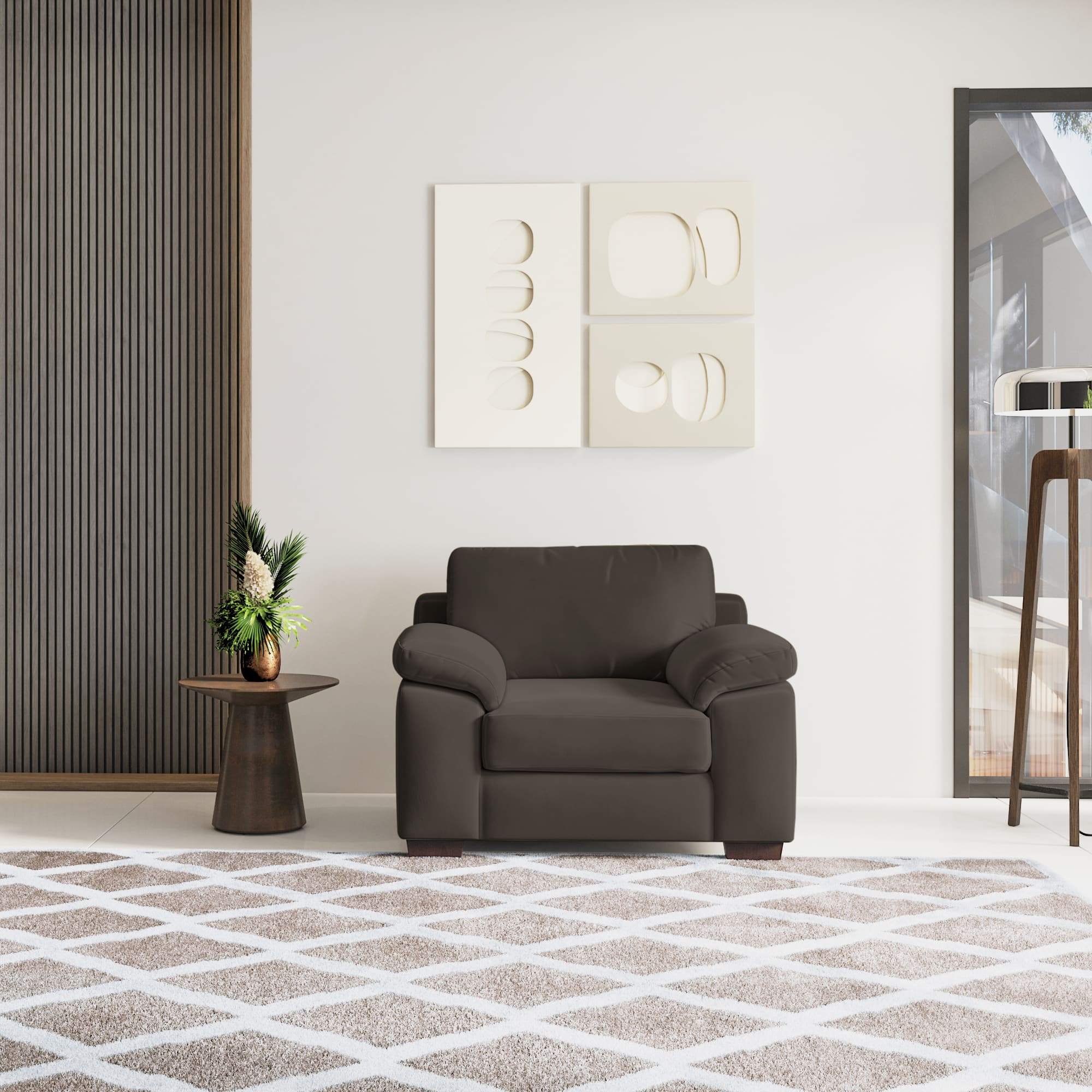 Esquel Premium 1 Seater Fabric Sofa in Stone Grey Velvet Colour