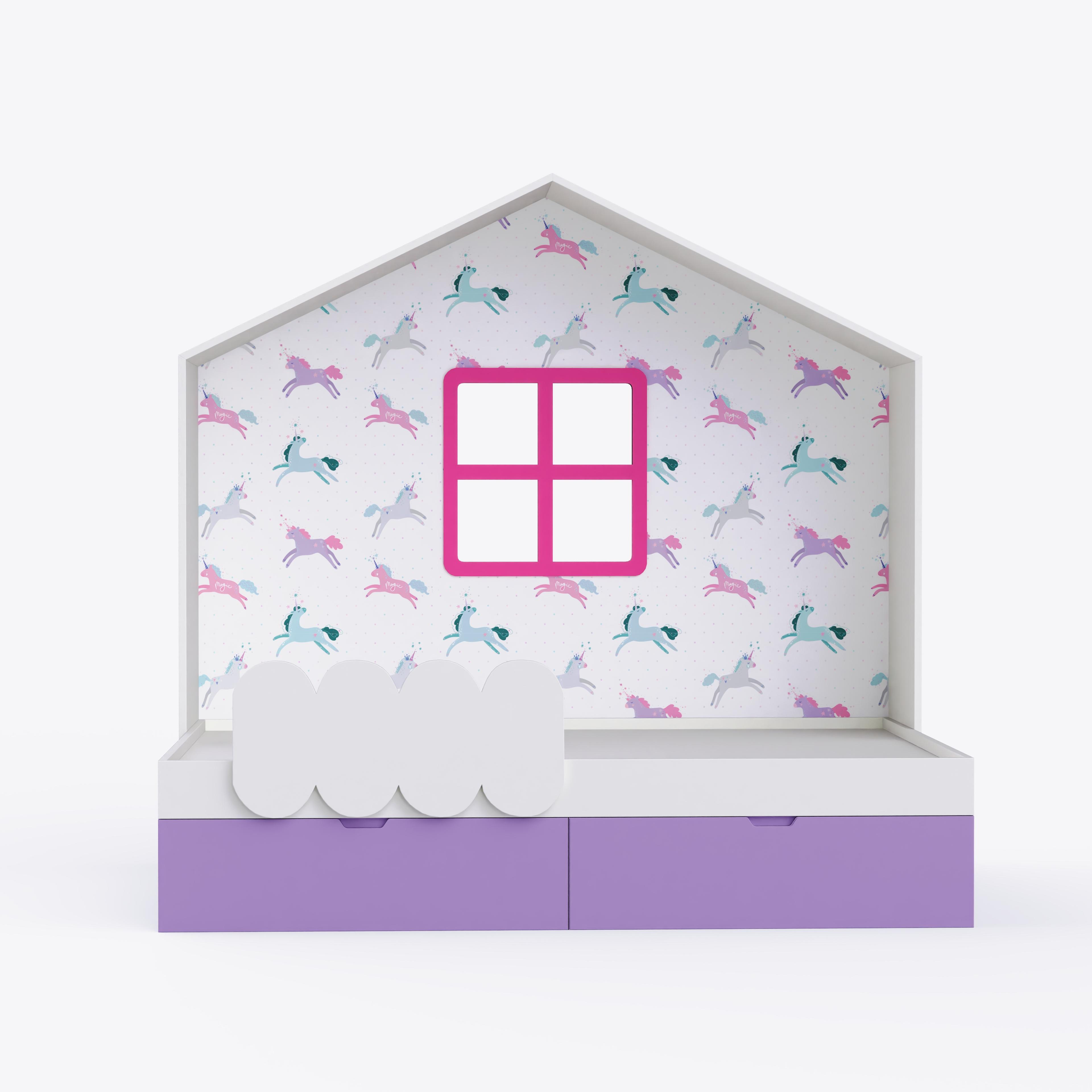 Little Hut Bed  6X3 ( Drawers On Wheels) In White & Purple Colour