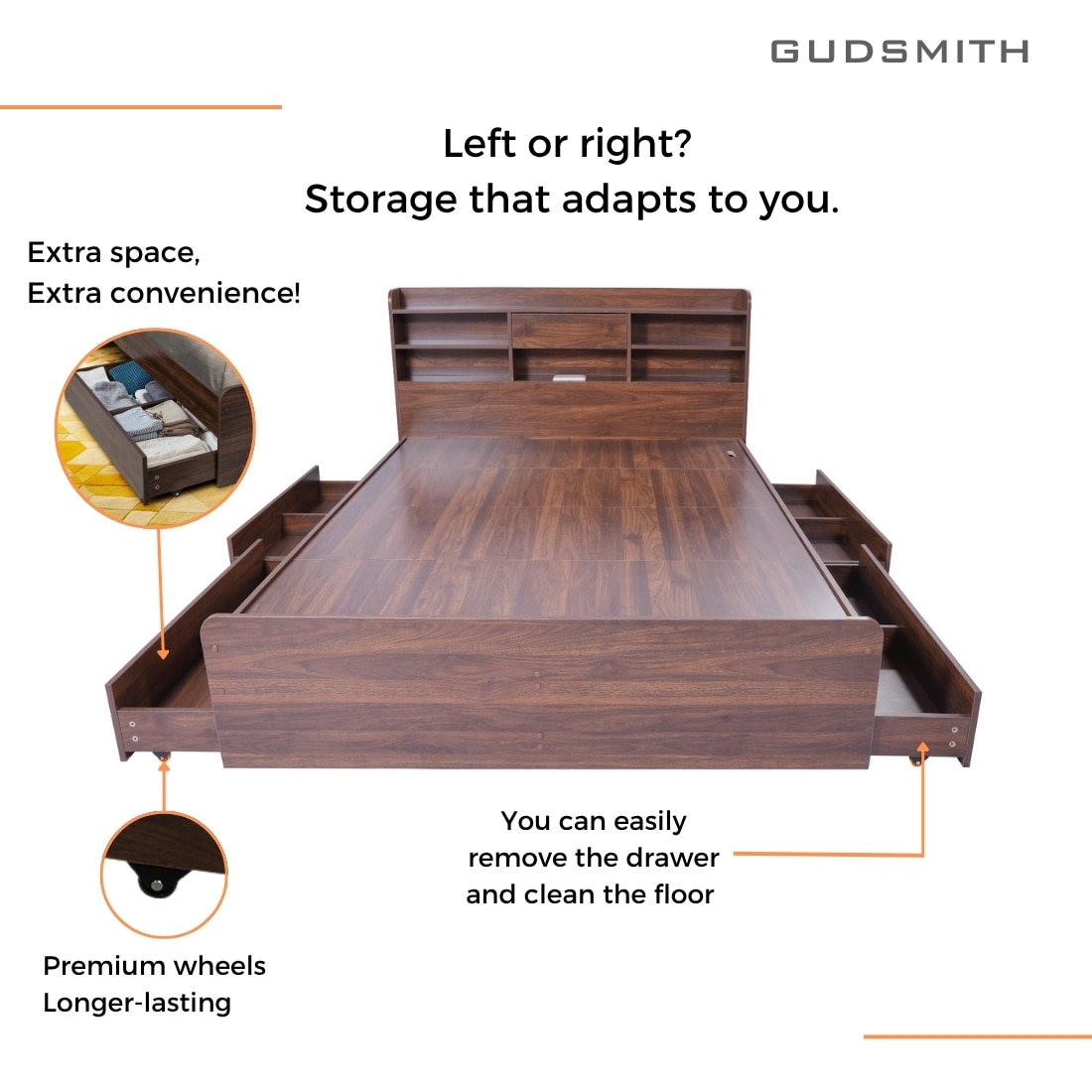 Esmeralda Queen Bed with Headboard and 4 Drawer Storage