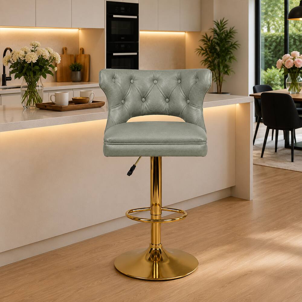 Doe Buck Verona Faux Leather Adjustable Bar Stool in Sage Colour with Gold Base - Doe Buck