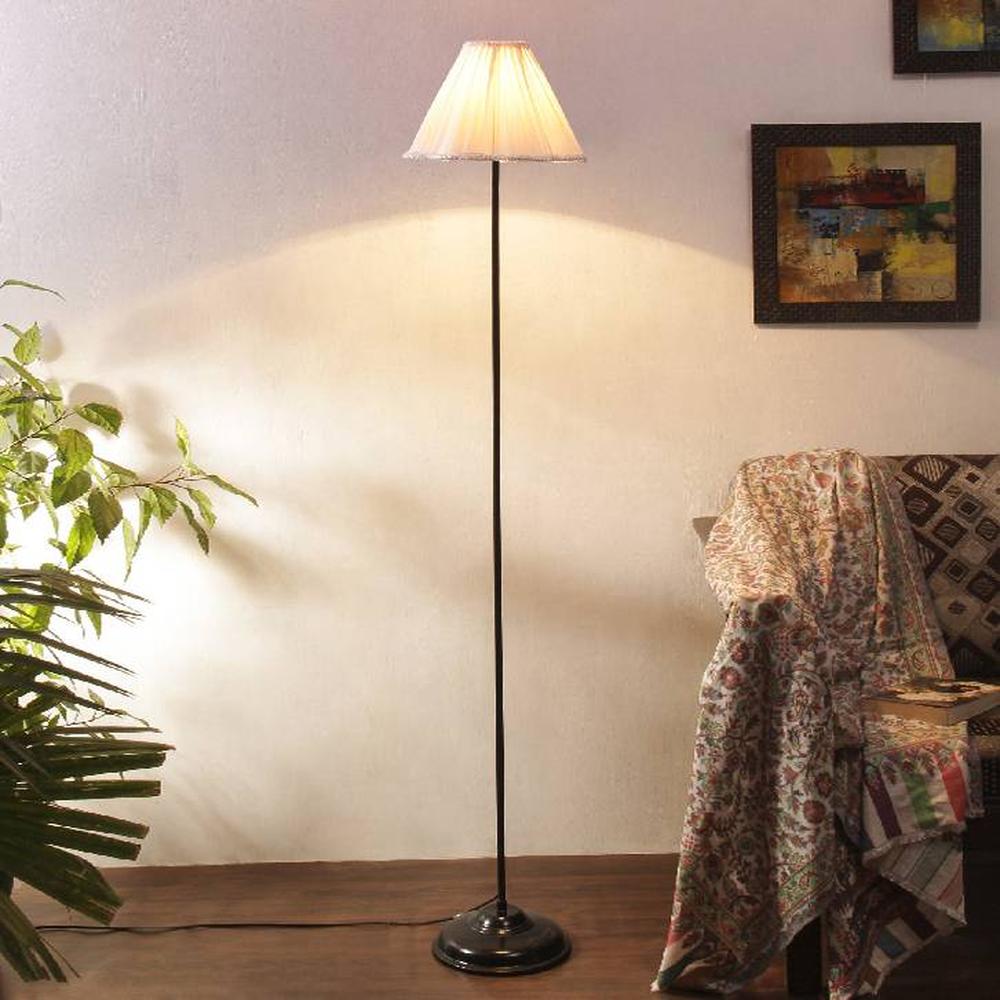 Snow Off White Fabric Floor Lamp with Black Iron Base