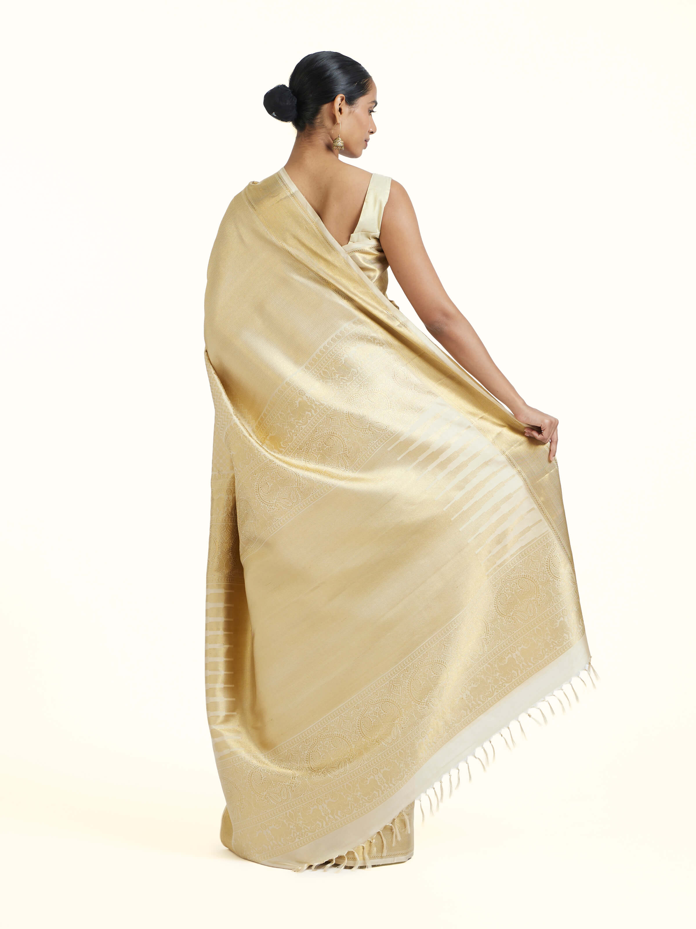 Beige Kancheepuram Silk Zari Saree