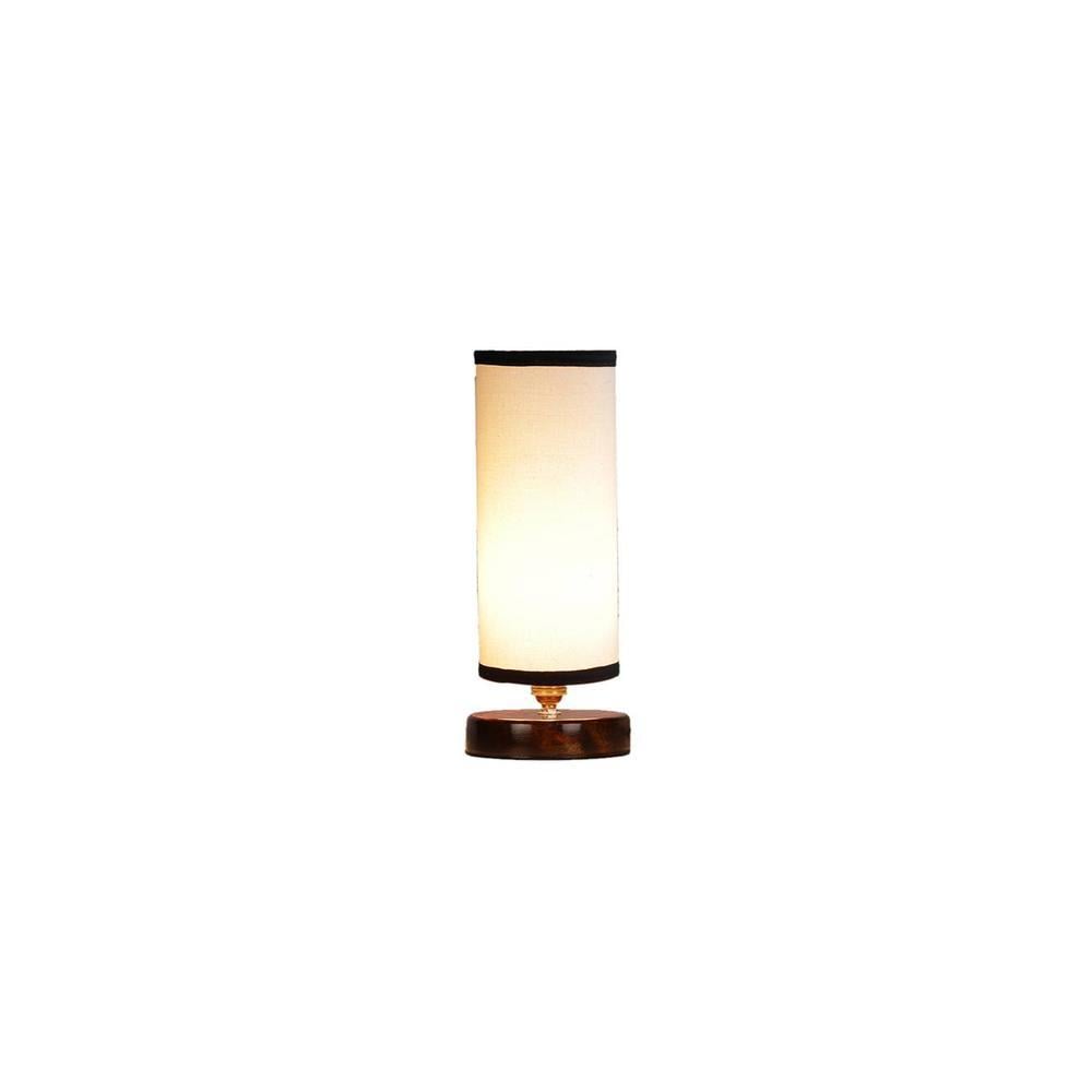 Sienna white & black cotton table lamp with brown wood base