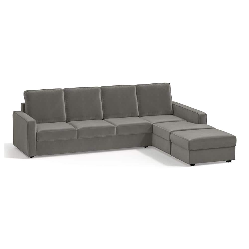 Apollo Compact Sofa (Colour : Ash Grey Velvet, Cushion : Soft, Back Type : High Back, Seating Capacity : Right Aligned 3 Seater + Right Aligned Chaise)