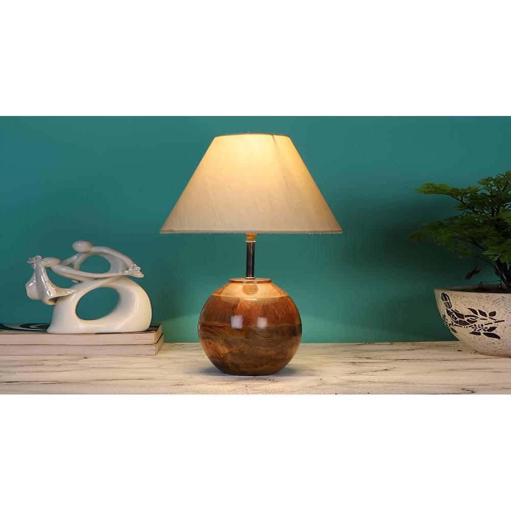 off-white cotton with Natural Wood Table Lamp