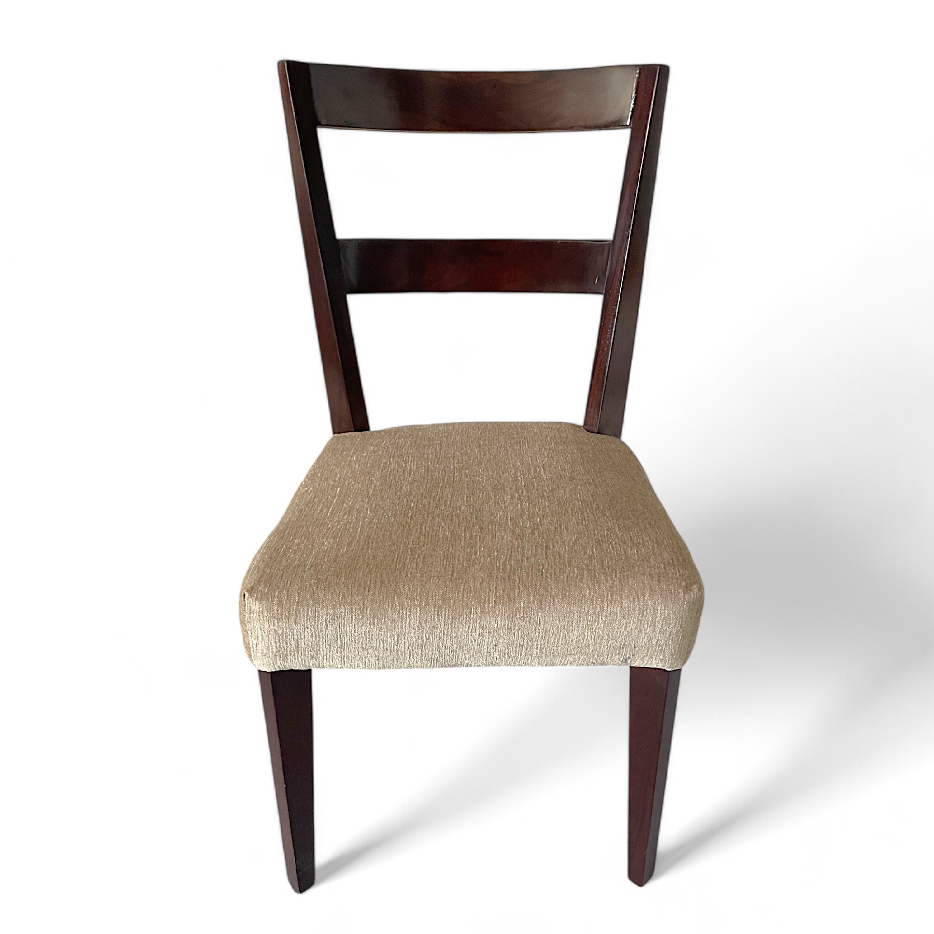 Newport wood Set of 2 Dining Chairs in Beige Mossy Fabric Cushioning with DARK WALNUT FINISH