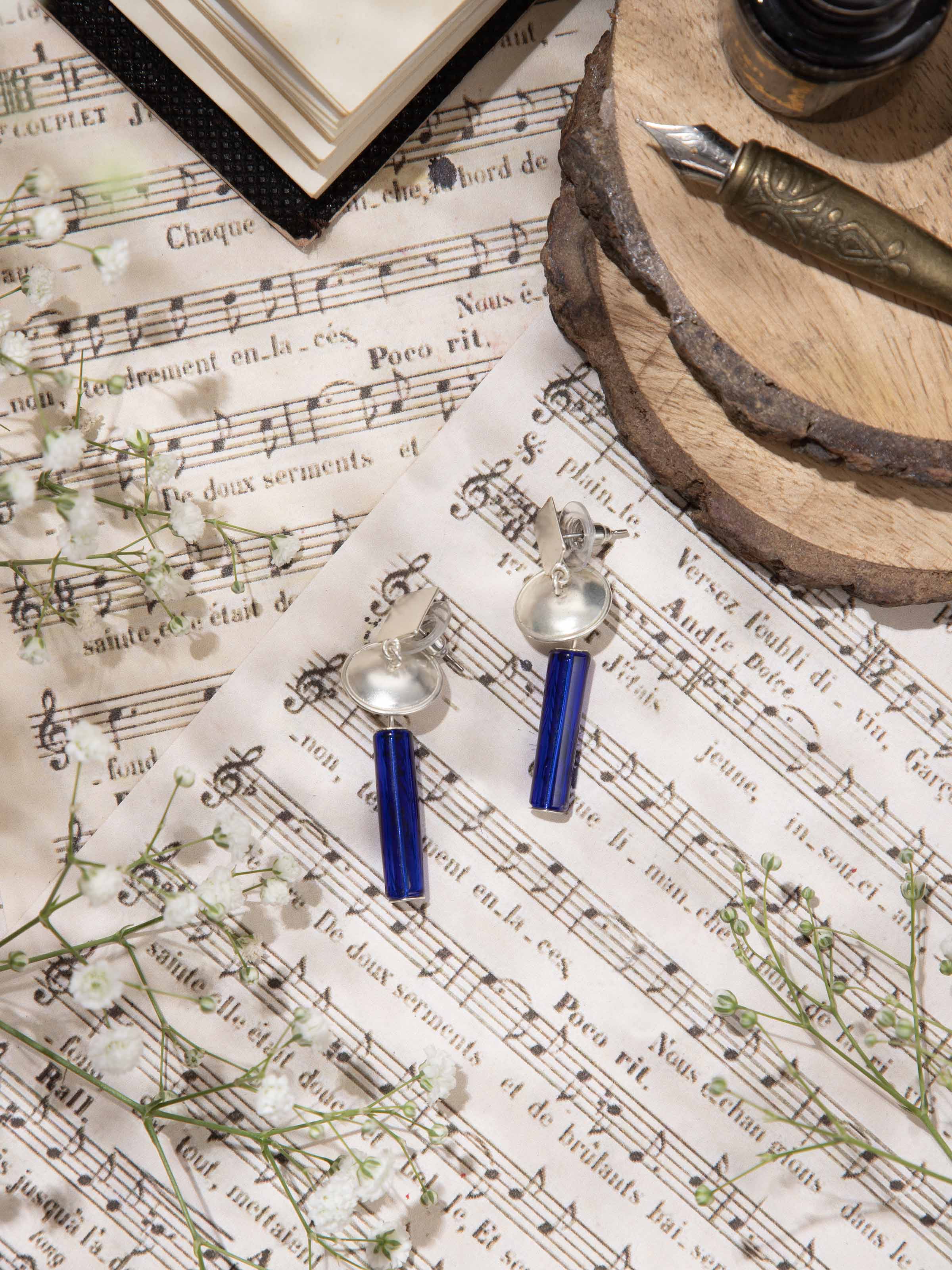 Silver Flame Glass Drop Earrings