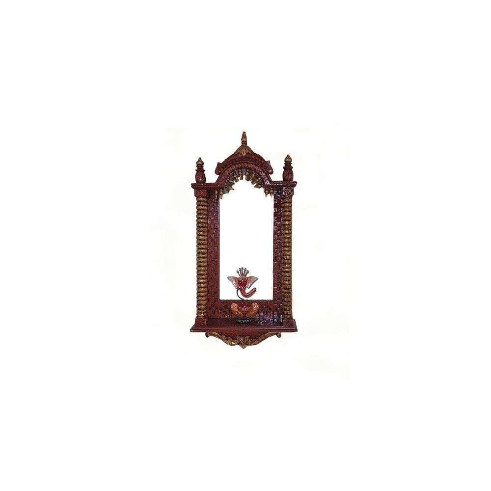 Handmade Wooden Brown Jharokha cum Pooja Shelf