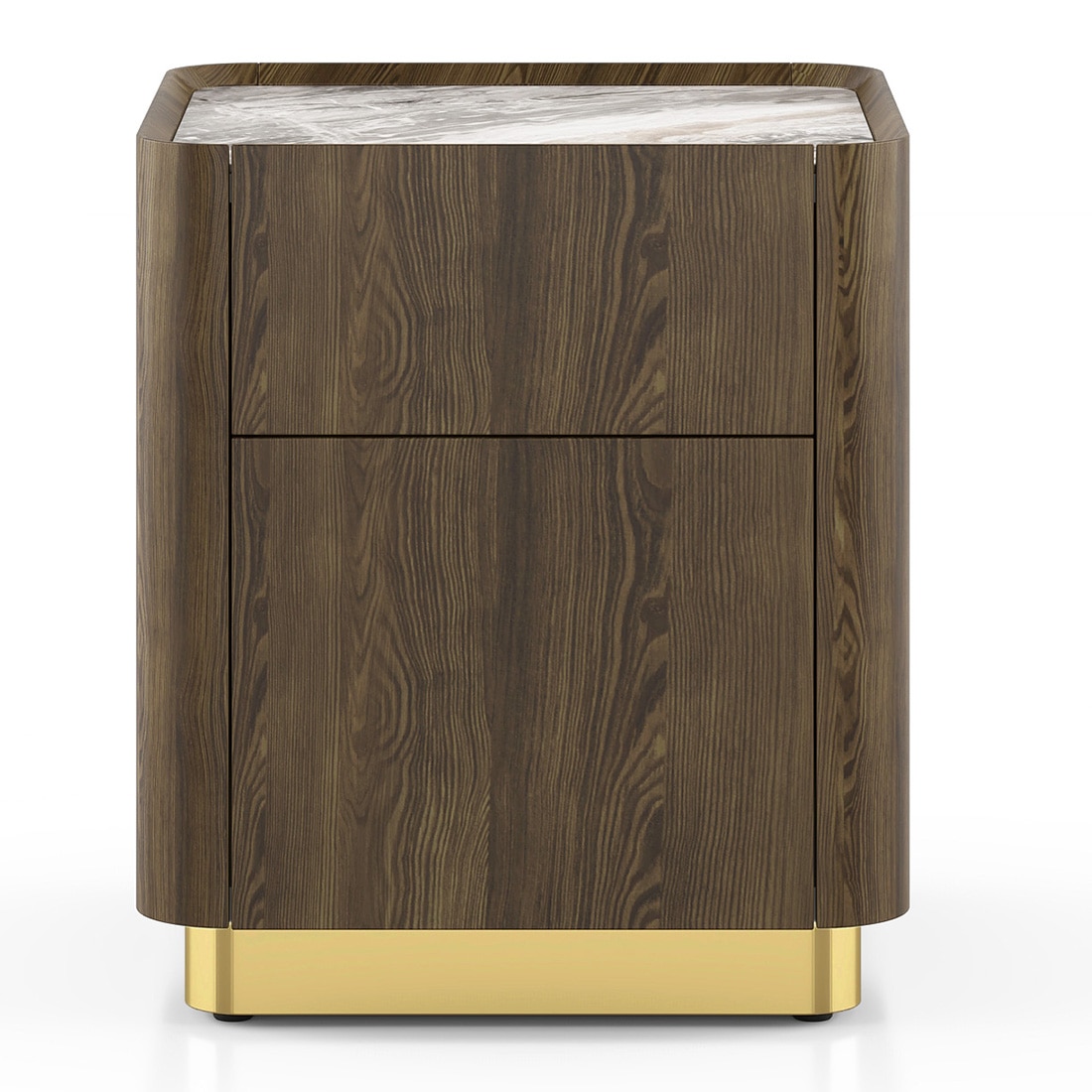 Dorian Engineered Wood Bedside Table With Ceramic Top In Walnut High Gloss Finish